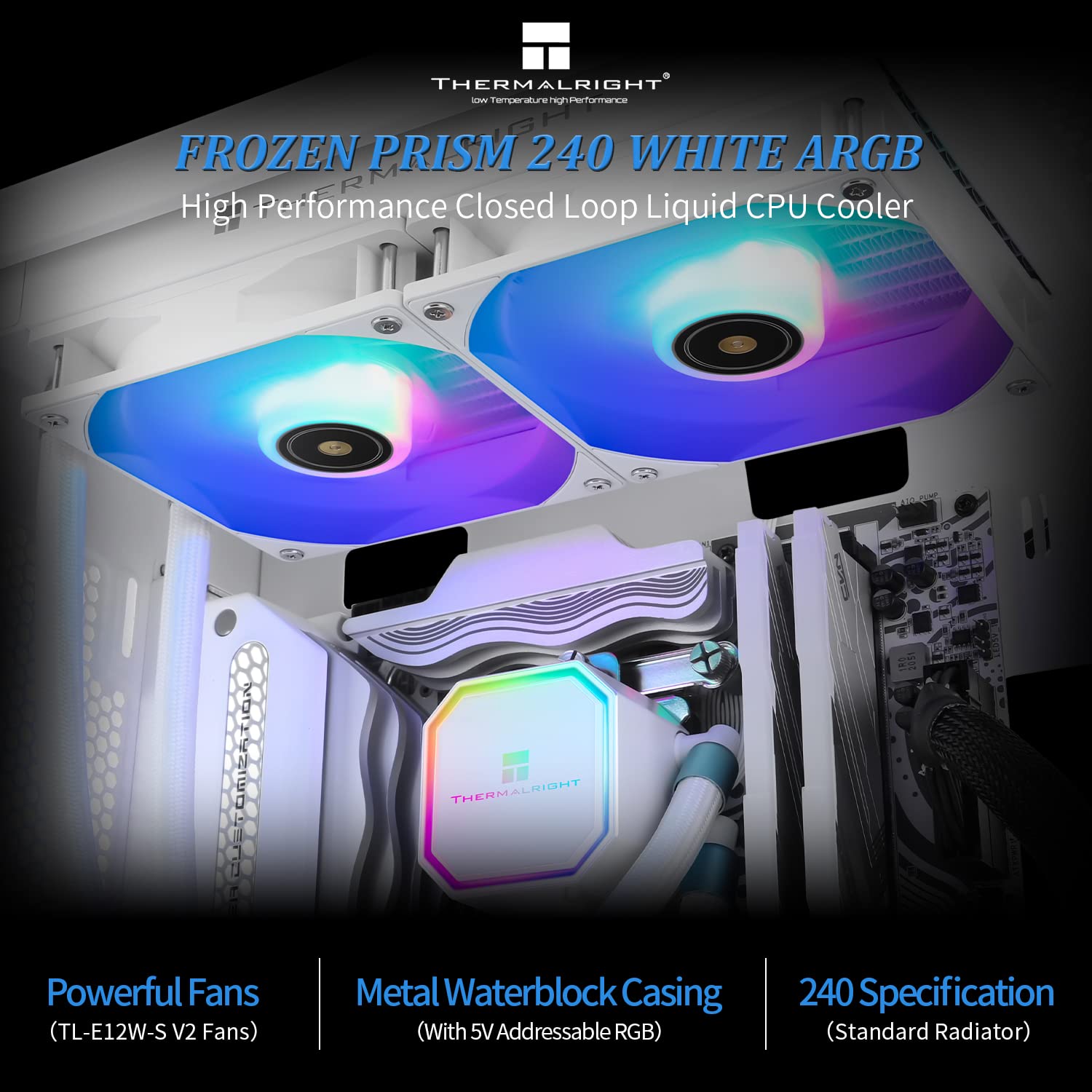 Thermalright Frozen Prism 240 White Argb Liquid Cpu Water Cooler With 120Mm Argb Pwm Fan,240 White Cold Row Specification, Compu