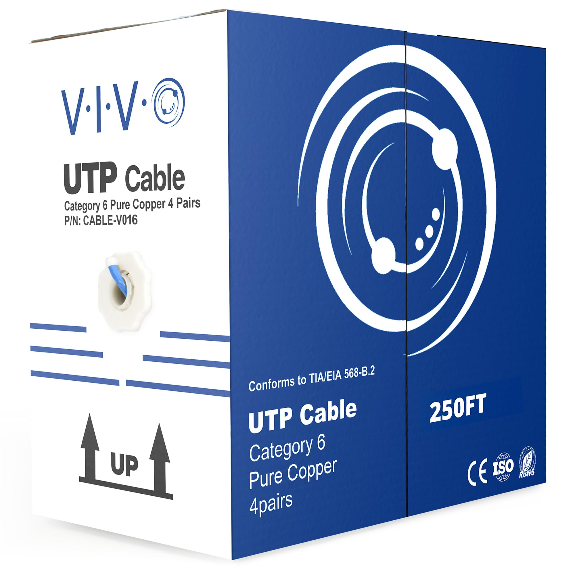 VIVO 250ft Bulk Cat6 Wire, Full Copper Ethernet Cable, 23 AWG, UTP Pull Box, LAN Network, Blue, CABLE V016