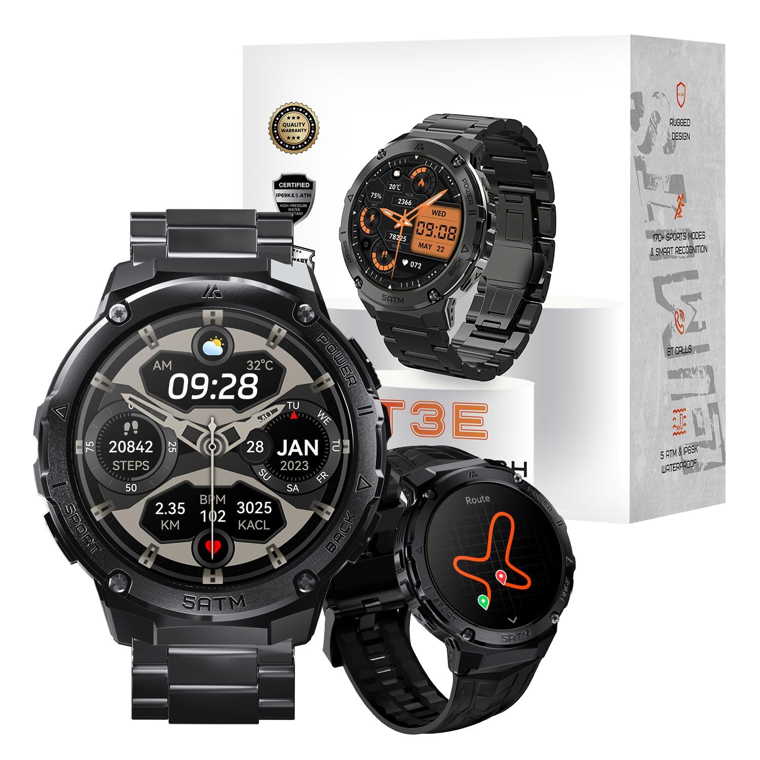 Hotmifit Gps Smart Watch For Men, 6 Satellite Positioning, Compass, Stainless Steel Body, 50M Waterproof, 480Mah Extra-Large Bat