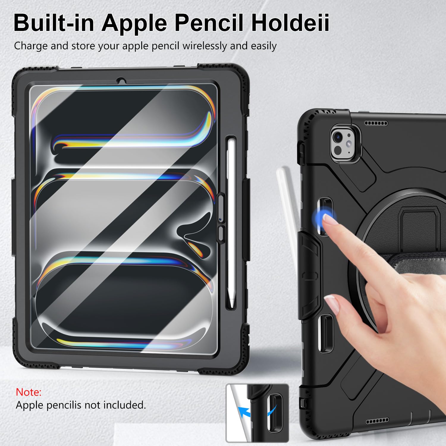 Miesherk Stock Case For Ipad Pro 13'' 2024: Military Grade Shockproof Rugged Case For Ipad Pro 13''(M4) W/Screen Protector   Sta