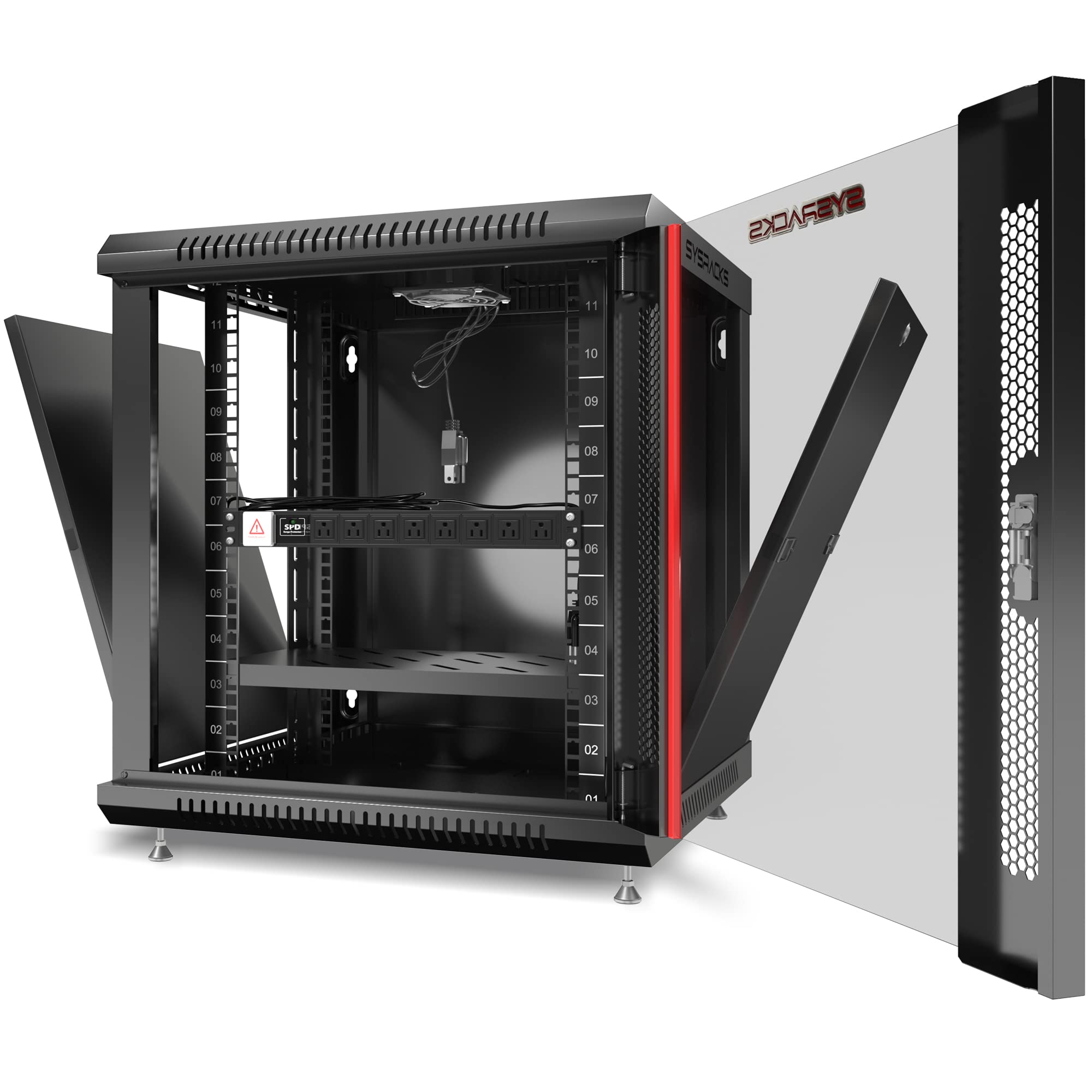 Sysracks 12U Wall Mount Network It Server Cabinet Enclosure Data Cabinet Rack Hq Fully Equipped   Shelf   Cooling Fan   8 Way Pdu