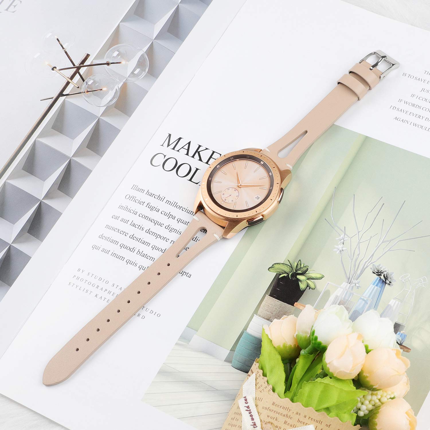 Toyouths Leather Strap Compatible With Samsung Galaxy Watch 4 Bands/Galaxy Watch 5 Band/Active 2 Watch Band Women Men, 20Mm Wris