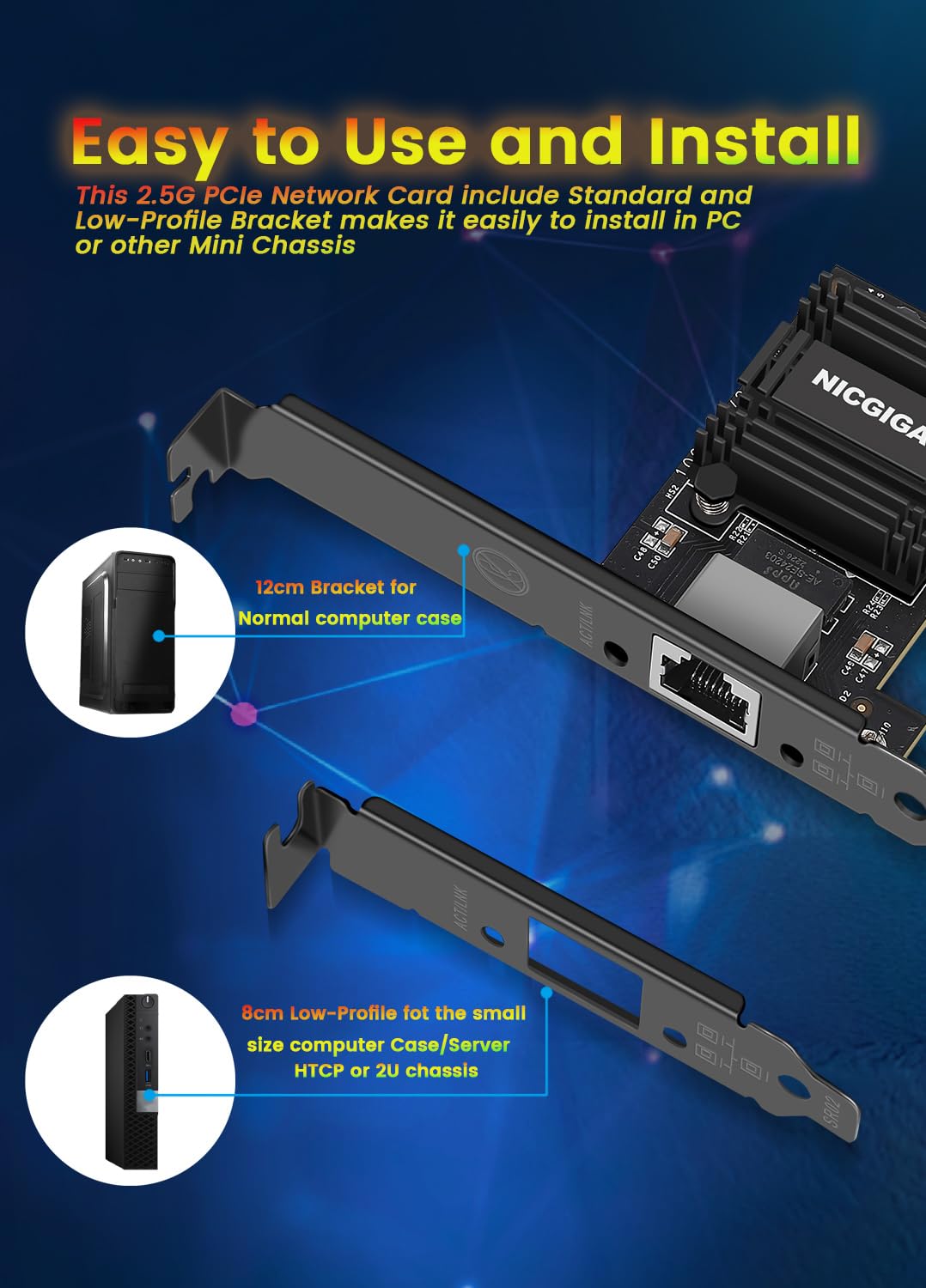 Nicgiga 2.5G Base T Pcie Network Adapter, Realtek Rtl8125B 2.5Gbps/1Gbps/100Mbps Pci Express Gigabit Network Card Convert To Eth