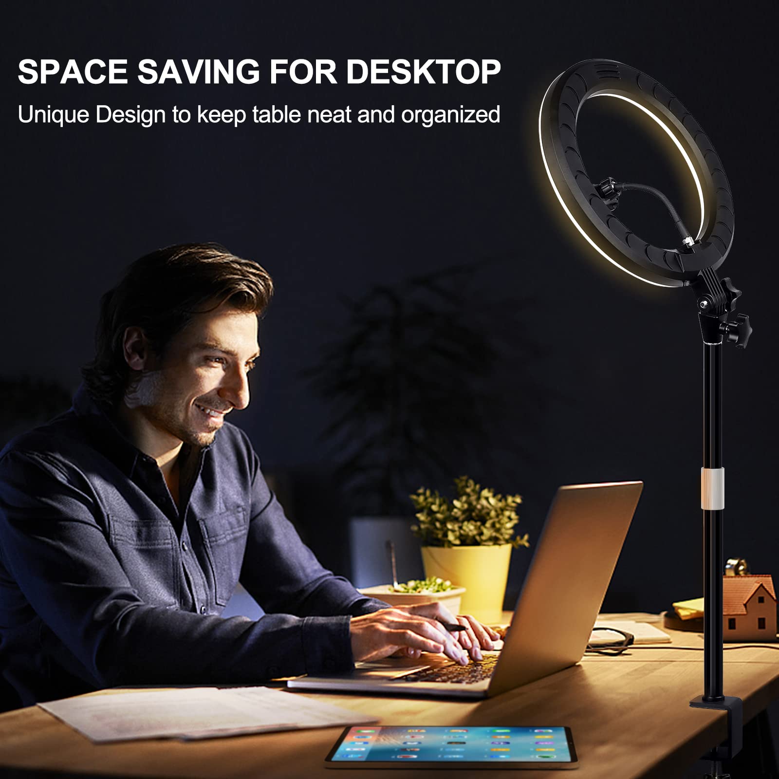 Ring Light For Computer Video Conferencing Recording/Zoom Meeting-10'' Desk Ring Light With Mount Stand,Stream Lights With 14.2-