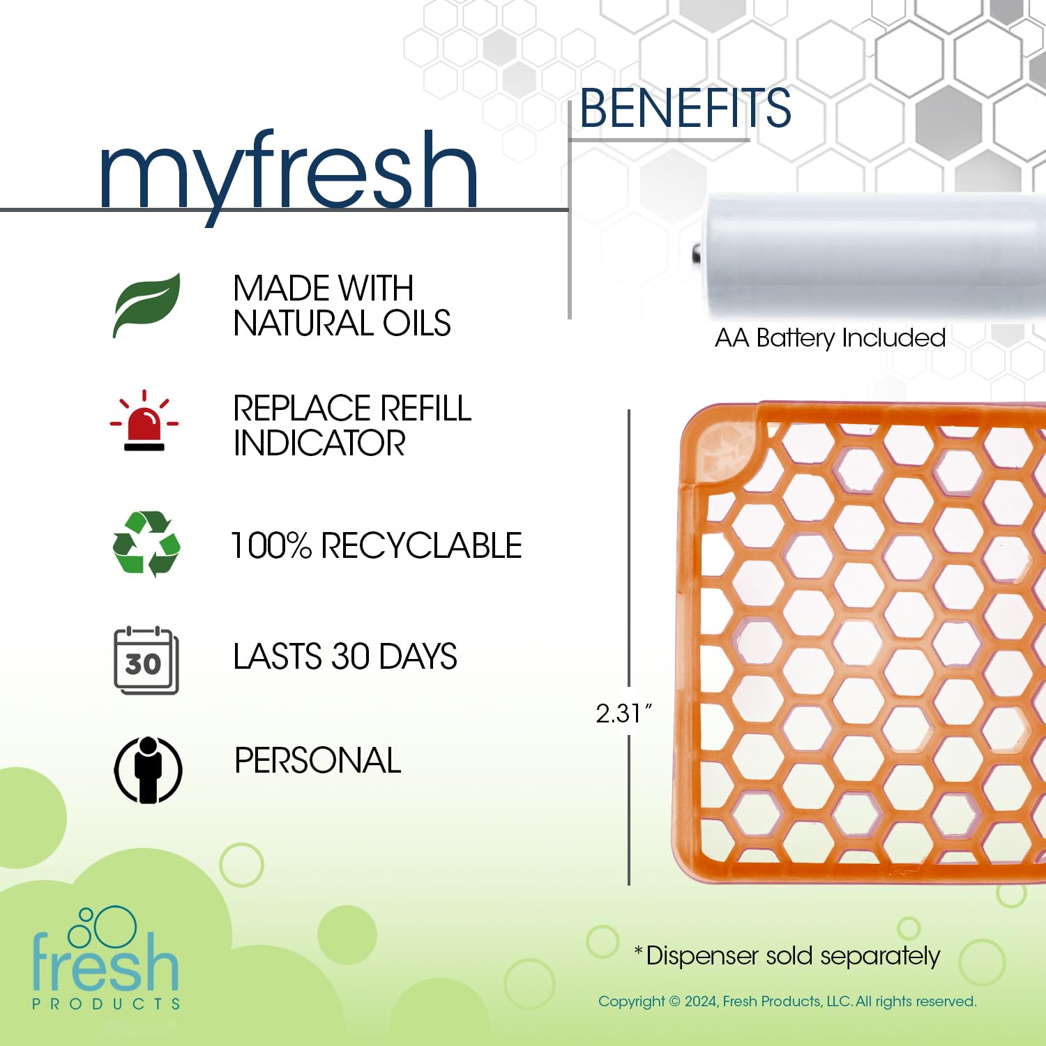 Fresh Products Myfresh 2.0 Personal Air Freshener With Dry Fragrance Technology For Small Spaces Compact Design Motion Sensor Ba