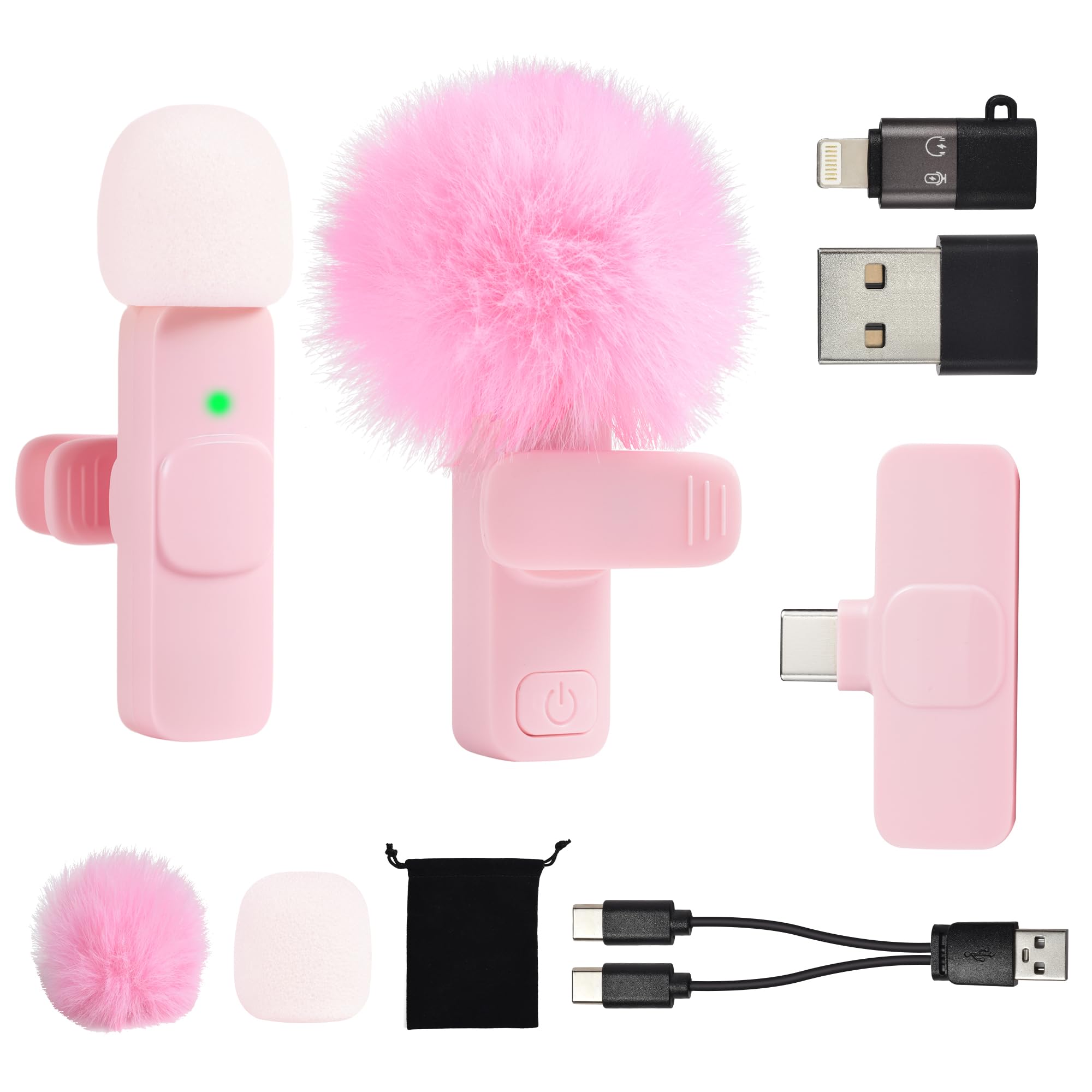 Mini Pink Microphone for iphone Android Phone Tablet ipad PC, Usb C Wireless Lavalier Mic for Video Recording Vlogging Youtube T