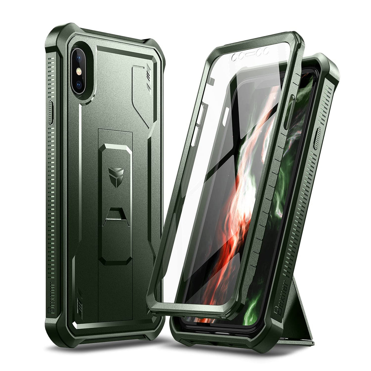 Dexnor For Iphone X/Iphone Xs Case, [Built In Screen Protector And Kickstand] Heavy Duty Military Grade Protection Shockproof Pr