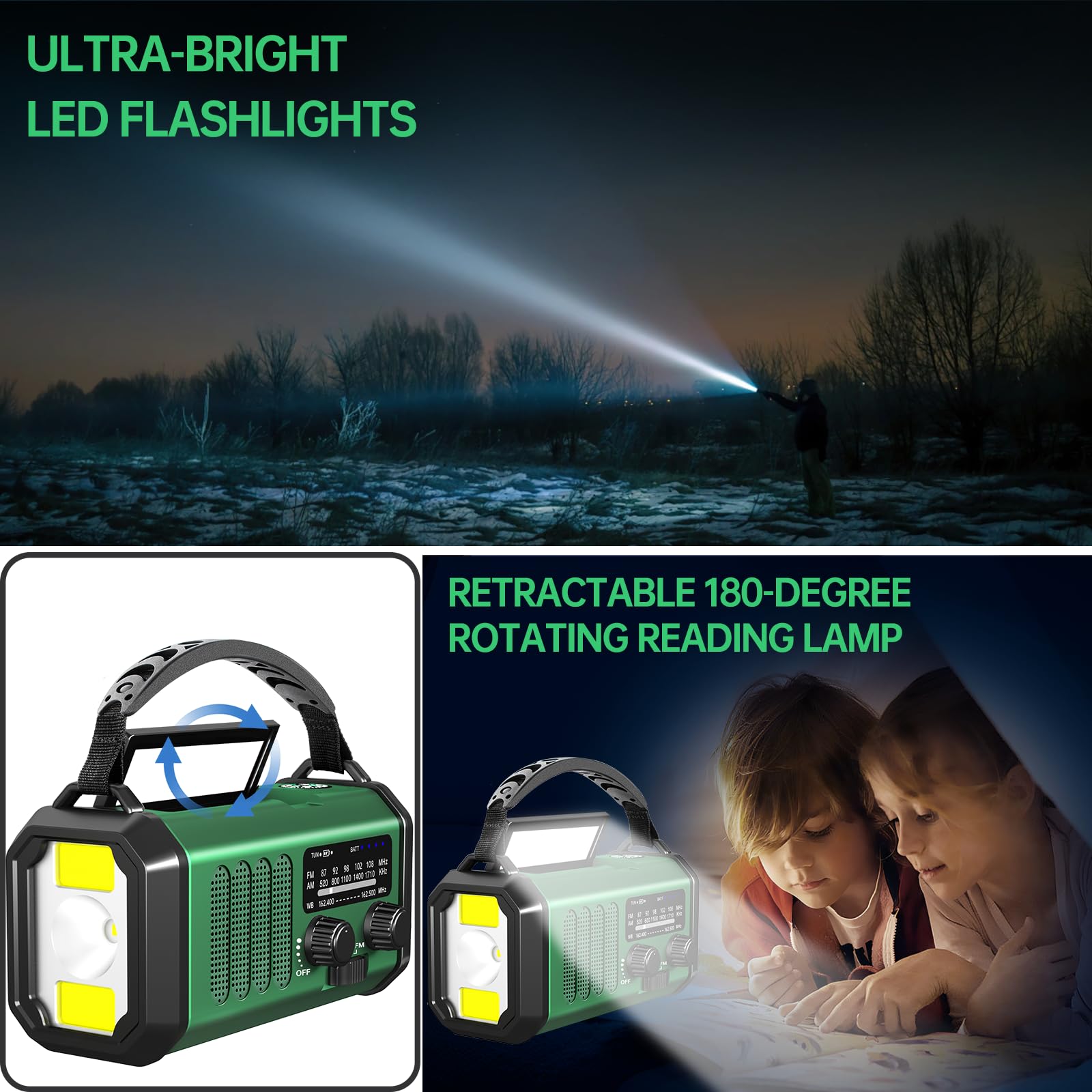 Tftdoup Emergency Radio Hand Crank Solar, Am/Fm/Noaa Weather Radio Built-In 20000Mah Battery Powered,Type-C Charger,Flashlight,