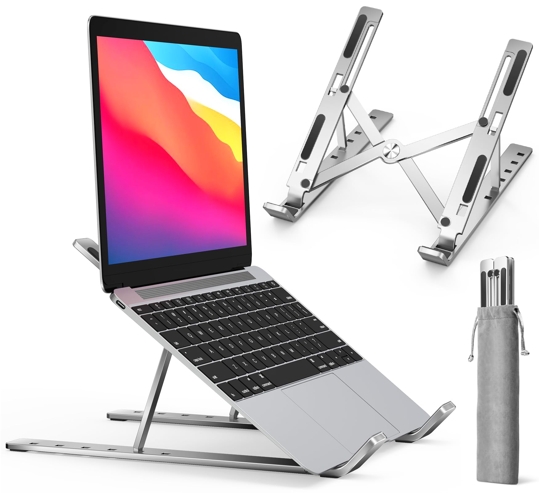 Ivoler Laptop Stand, Laptop Holder Riser Computer Tablet Stand, 6 Angles Adjustable Aluminum Ergonomic Foldable Portable Desktop Holder Compatible With Macbook,Ipad, Hp, Dell, Lenovo 10 15.6� Silver