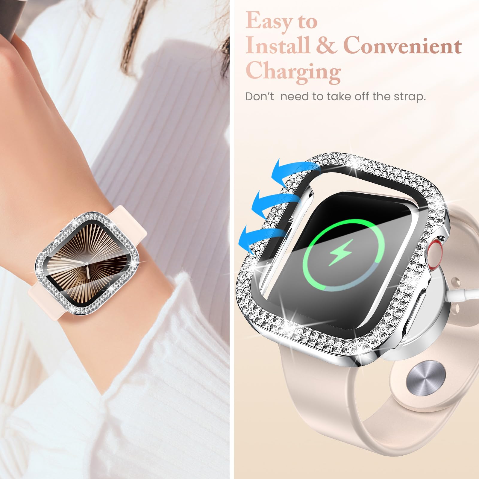 Goton 4 Pack For Apple Watch Series 10 Screen Protector 42 Bling Case, Women Glitter Diamond Rhinestone Face Cover For Iwatch Ac