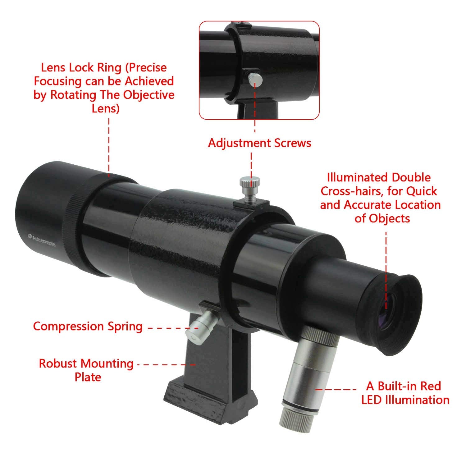 Astromania 9X50 Illuminated Finder Scope, Black   It Provides Both A Bright Image And Comfortable Viewing