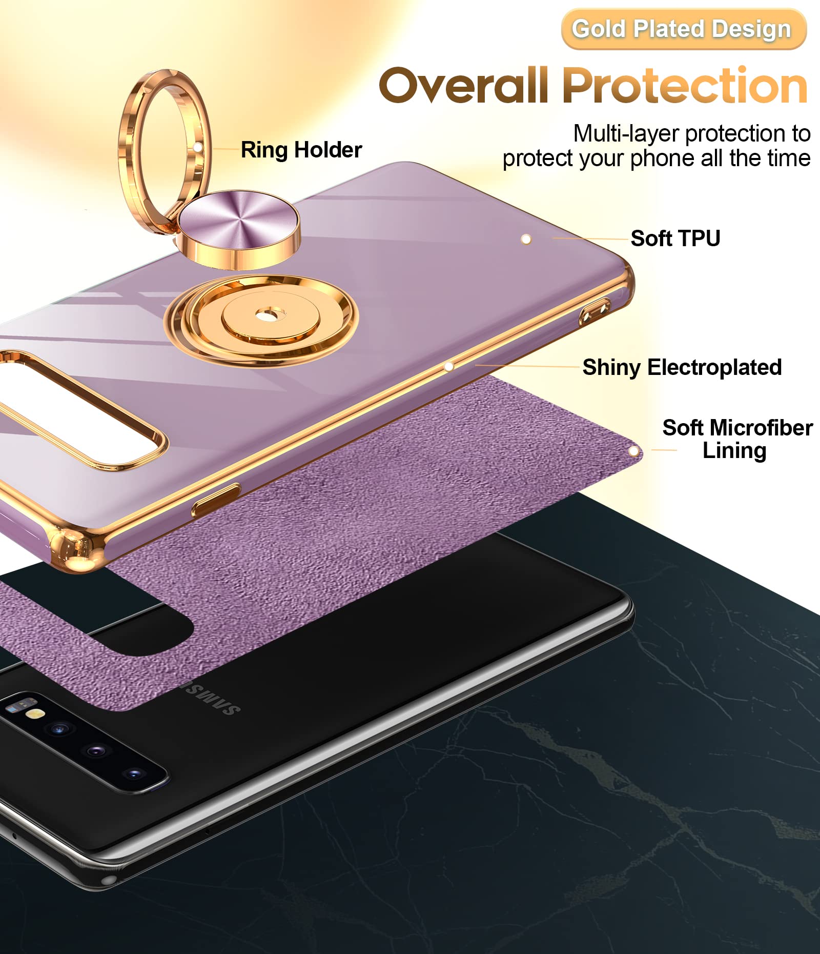 Leyi For Samsung S10 Phone Case: With 360 Rotatable Ring Holder Kickstand [Compatible With Magnetic Car Mount], Soft Tpu Shockpr