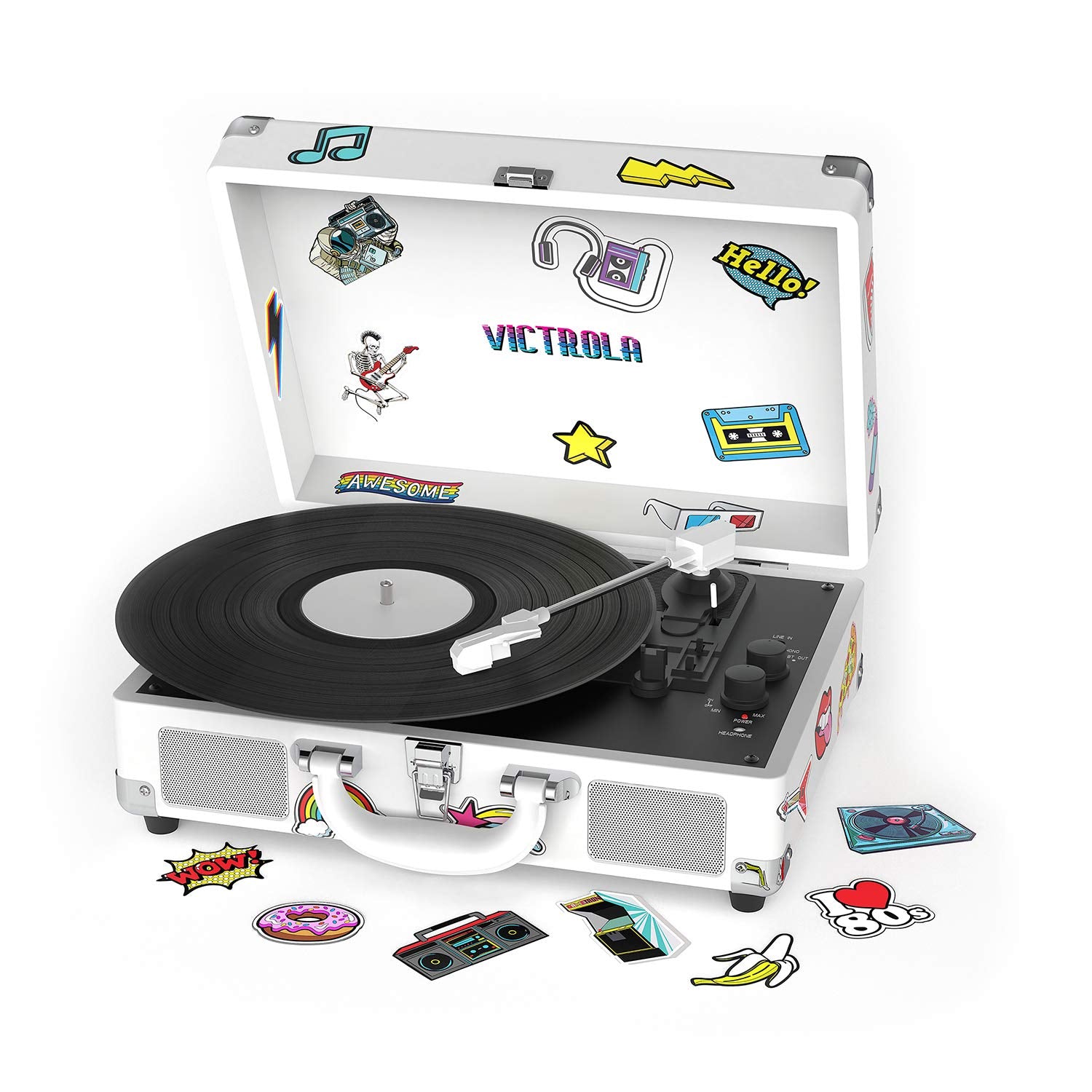 Victrola Vsc 400Sb Cnv Bluetooth Suitcase Turntable Canvas   Stickers (White)