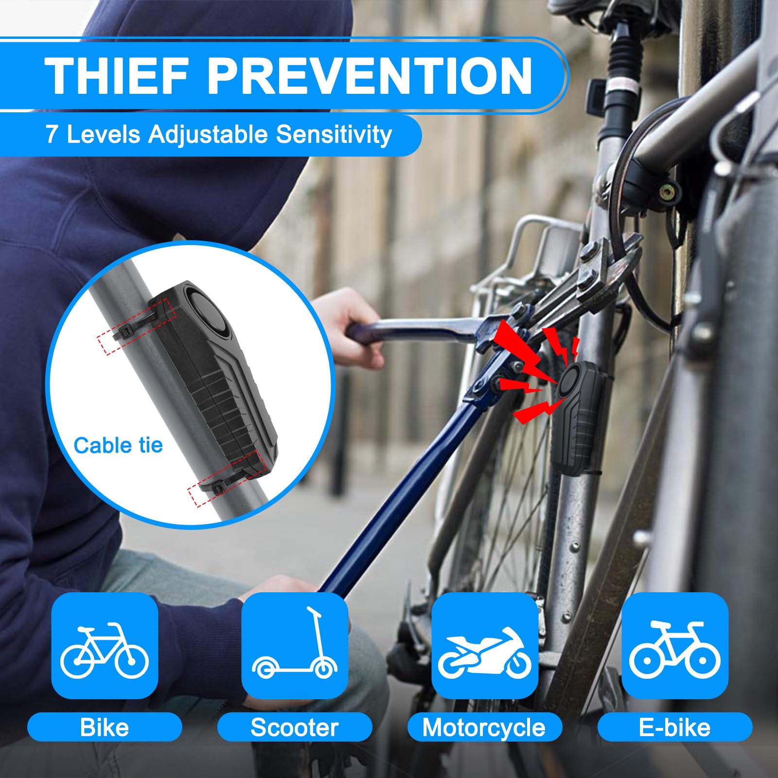Bike Alarm Remote Motion Sensor System   Cruxer Motorcycle Alarm With Remote, 110Db Loud Anti Theft Bicycle Alarm, Wireless Wate