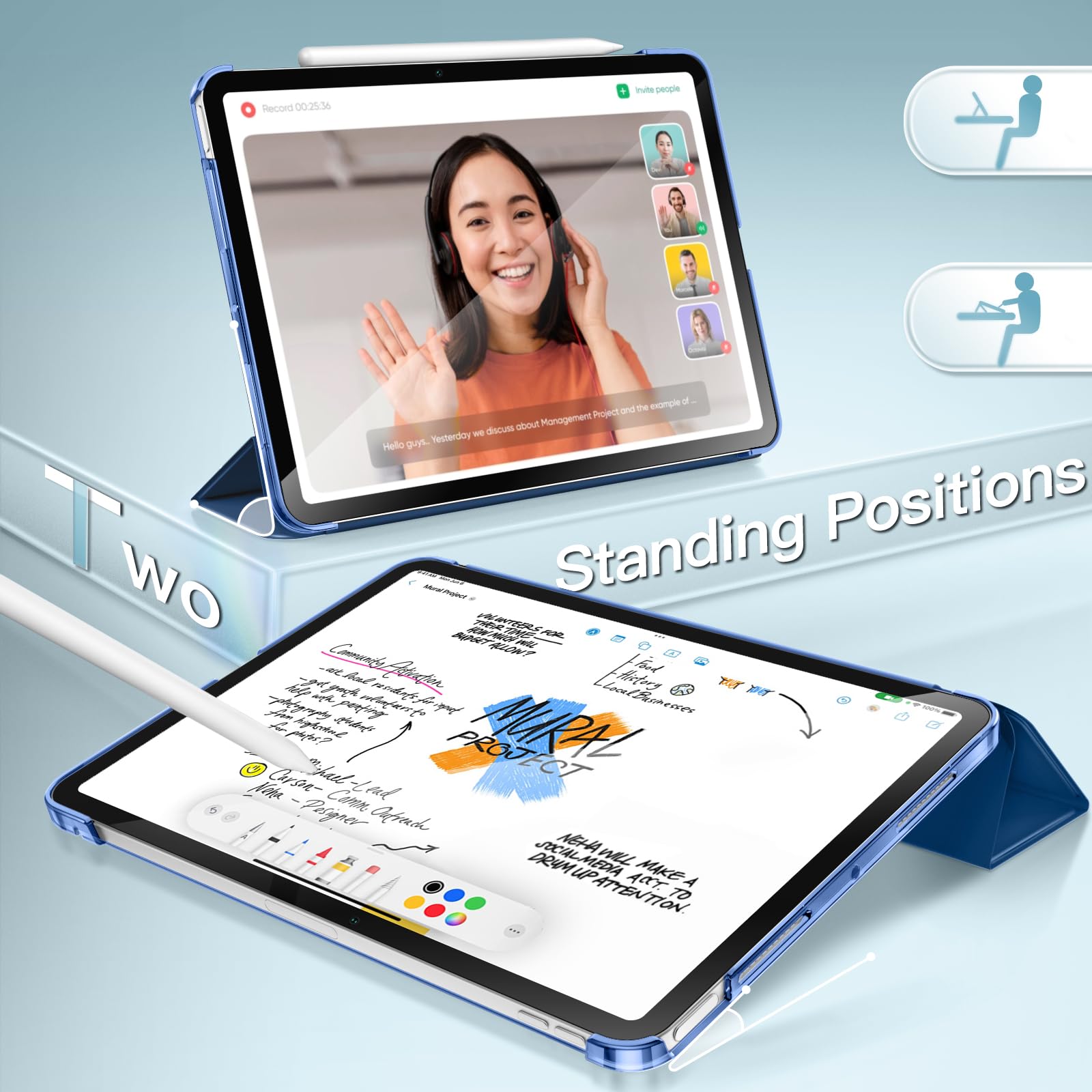 Jetech Case For Ipad Pro 11-Inch M4 (2024), Slim Stand Hard Back Shell Smart Cover With Auto Wake/Sleep (Navy)