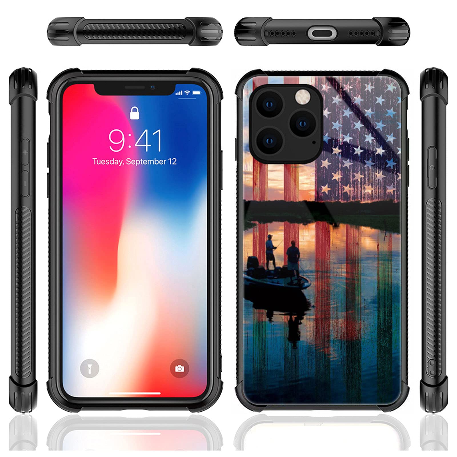 CARLOCA iPhone 13 Pro Max Shockproof Anti-Scratch Case TPU Polycarbonate Fishing Red USA Flag Graphic Design