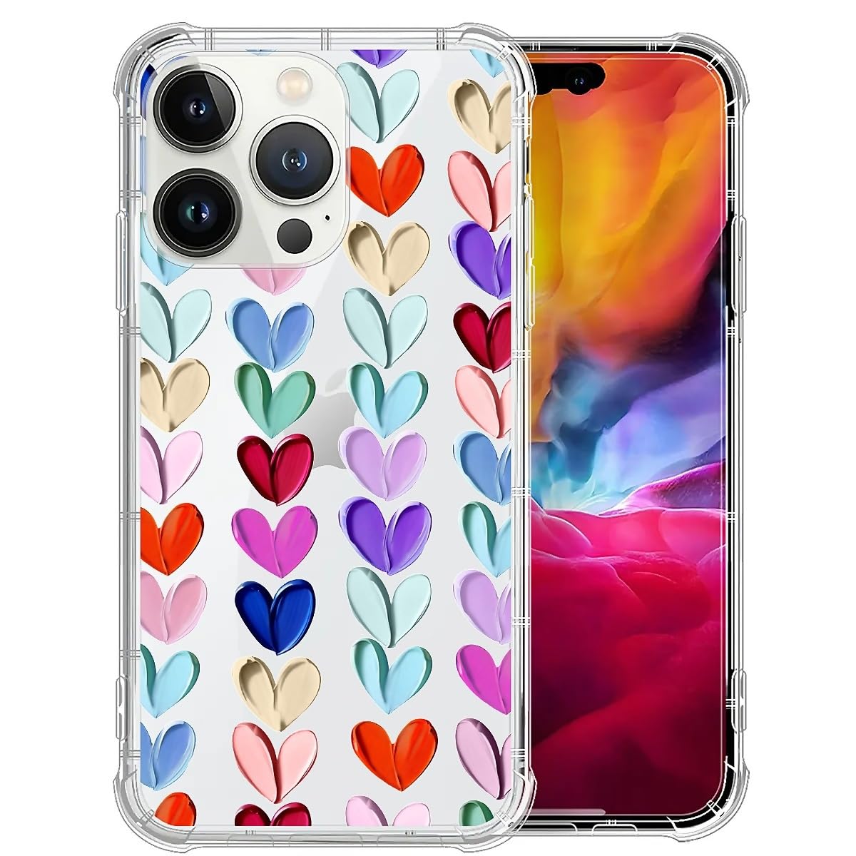 TAMEFOX Case Compatible with Clear iPhone 15 Pro,Oil Painted Heart Slim-fit Shock-Resistant Raised Bezel Camera Protection Desig