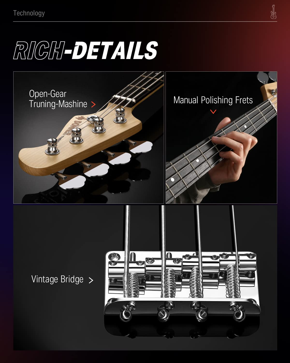 Donner Electric Bass Guitar 4 Strings Full Size Standard Bass Pb Style Beginner Kit Black For Starter With Free Online Lesson Gi