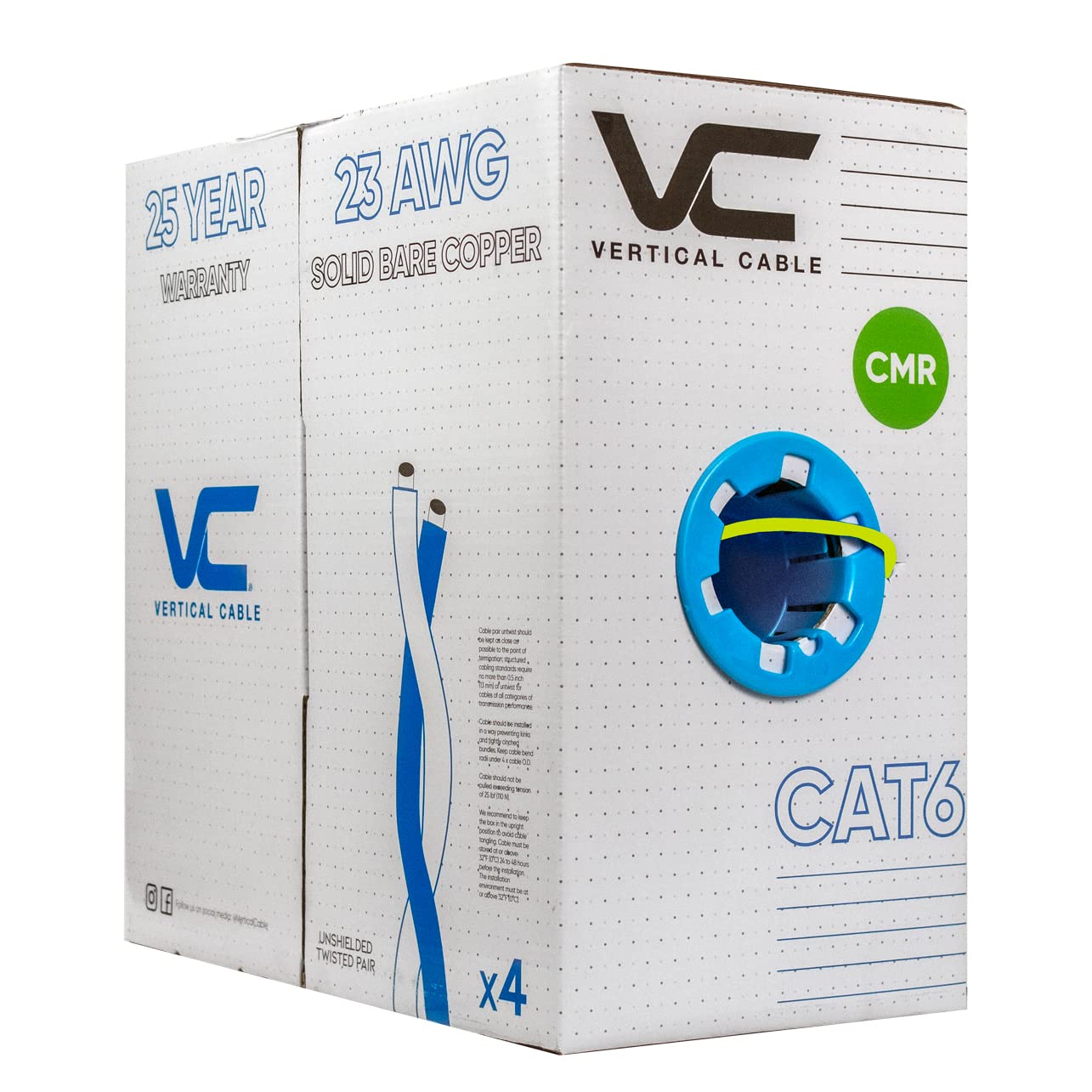 Vertical Cable Cat6, 550 MHz, UTP, 23AWG, Solid Bare Copper,1000ft, Bulk Ethernet Cable  060 Series, Yellow