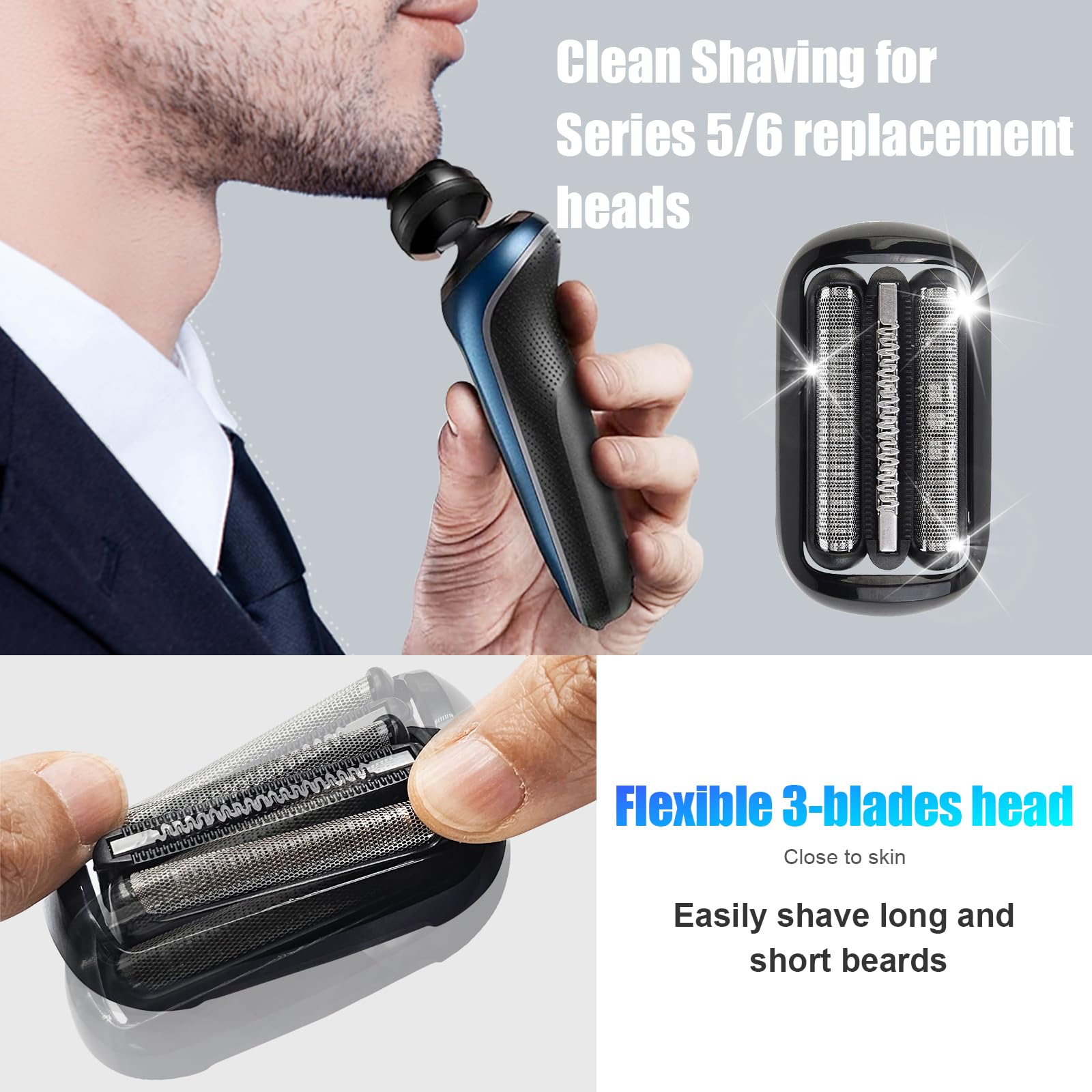 53B Electric Shaver Head Replacement,Compatible With Braun Series 5/6 Shavers Foil 5020Cs 5018S 5035S 5049Cs 5050Cs 6020S 6040Cs