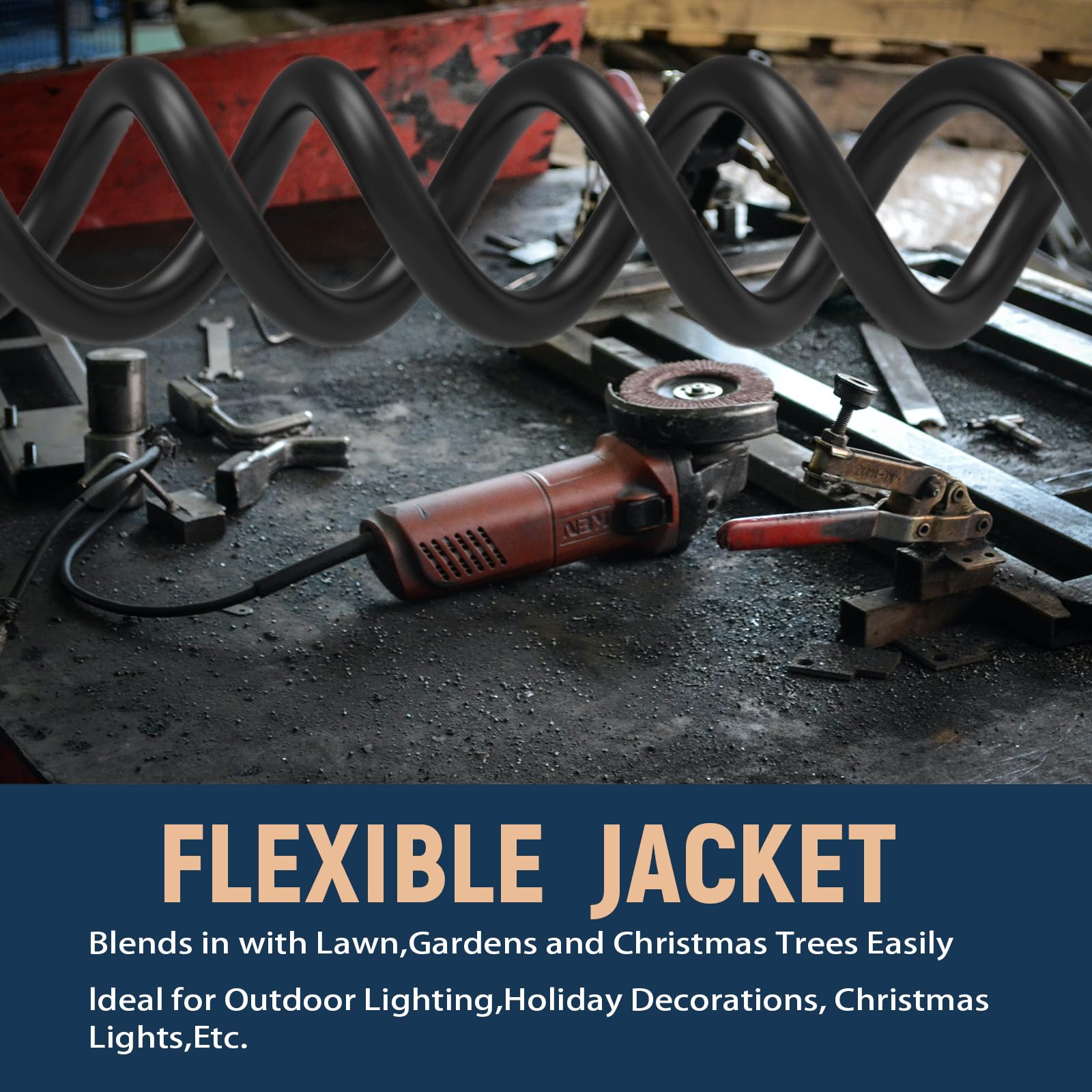 Greenprosper 3 Ft Outdoor Indoor 12 Gauge Extension Cord, 12/3 15 Amp Sjtw Heavy Duty Black Extension Cable With 3 Prong Grounde