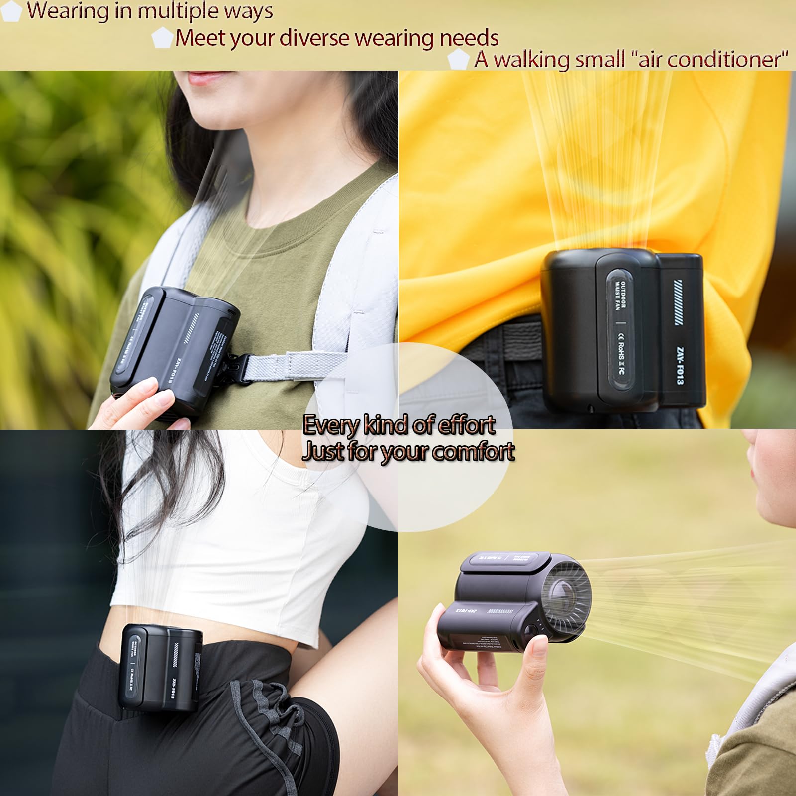 Portable Waist Clip Fan, Handheld Fan, Mini Personal Fans For Outdoor, Construction Site, Farm, Travel, Fishing