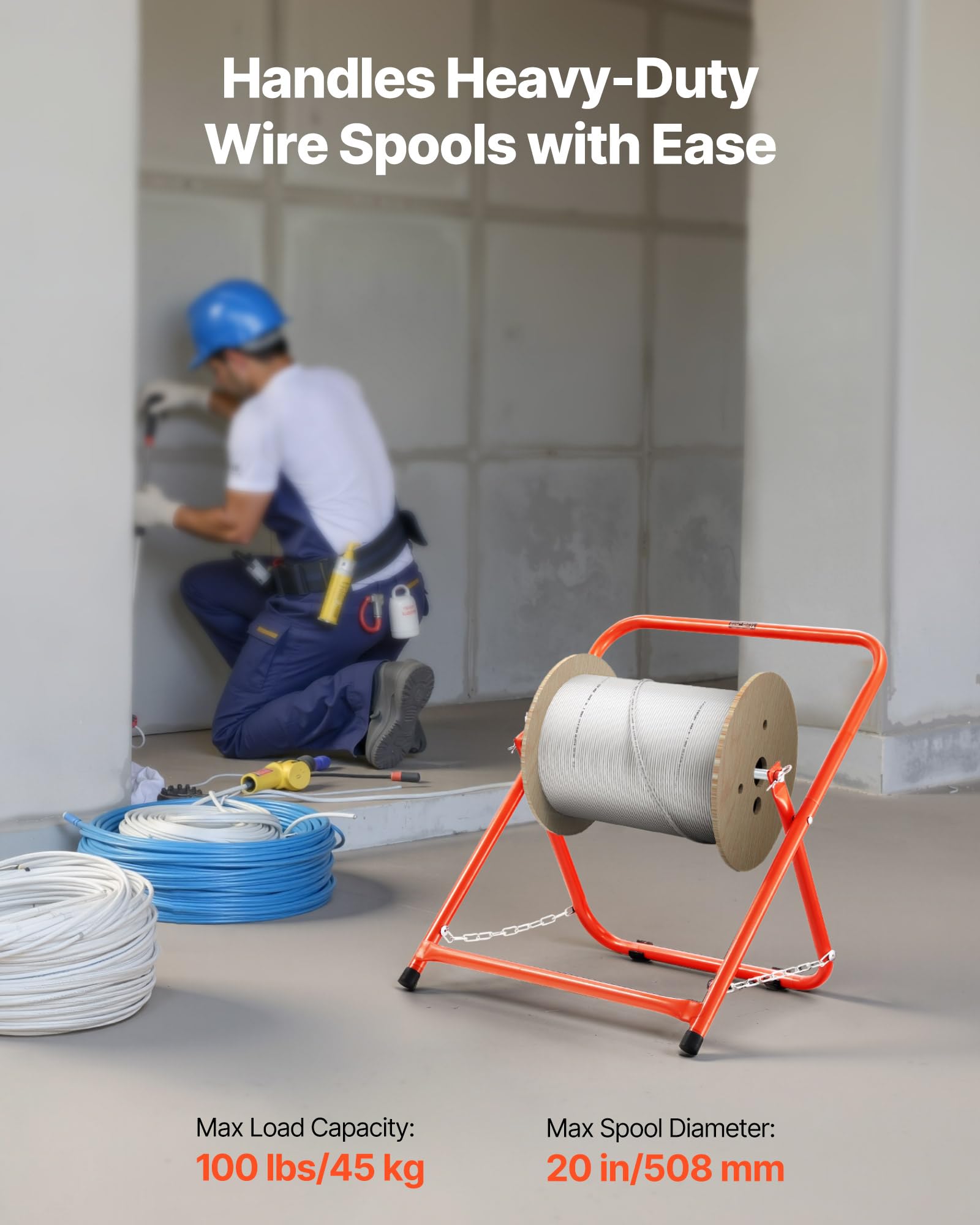 Vevor Cable Caddy, Heavy Duty Steel Frame, Spool Holder For Electrical Wires, Portable Wire Dispenser For Up To 20 In Diameter S