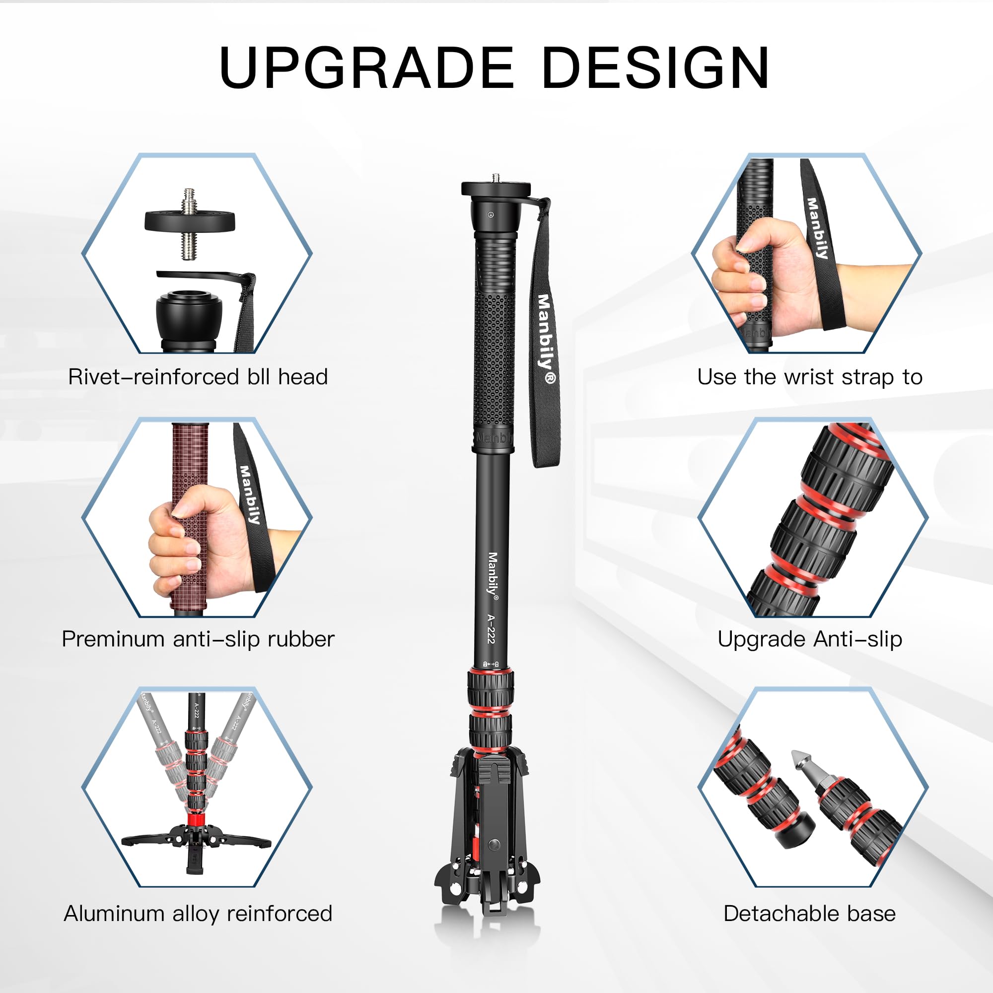 Manbily Extendable Camera Aluminum Monopod With Feet,Portable Travel Monopod With Removable Tripod Stand Base For Dslr Canon Nikon Sony Video Camcorder,5 Sections Up To 67 In,Max Load 15.5 Lbs(A 222)