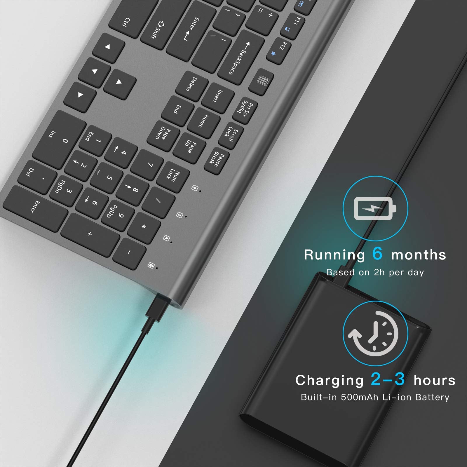 J Joyaccess Rechargeable Keyboard Wireless Slim And Full Sized Cordless Keyboard, Wireless Keyboard With Number Pad For Laptop,C