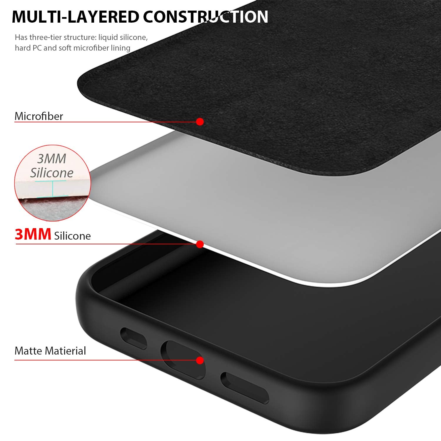 ZUSLAB iPhone 12 12 Pro Liquid Silicone Shockproof Phone Case Black