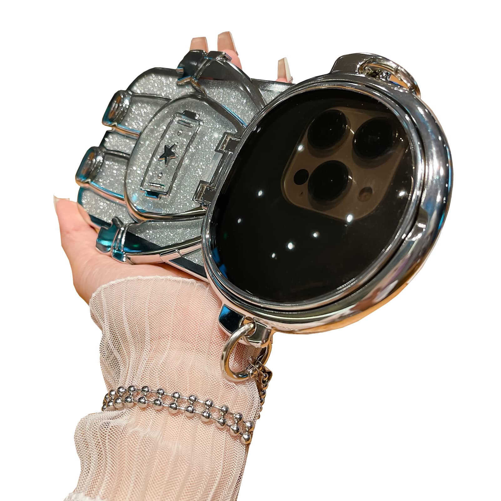 Qokcoahn Astronaut Hidden Stand Phone Case For Iphone 11,Cute 3D Astronaut Lens Camera Protection Kickstand Luxury Glitter Bling
