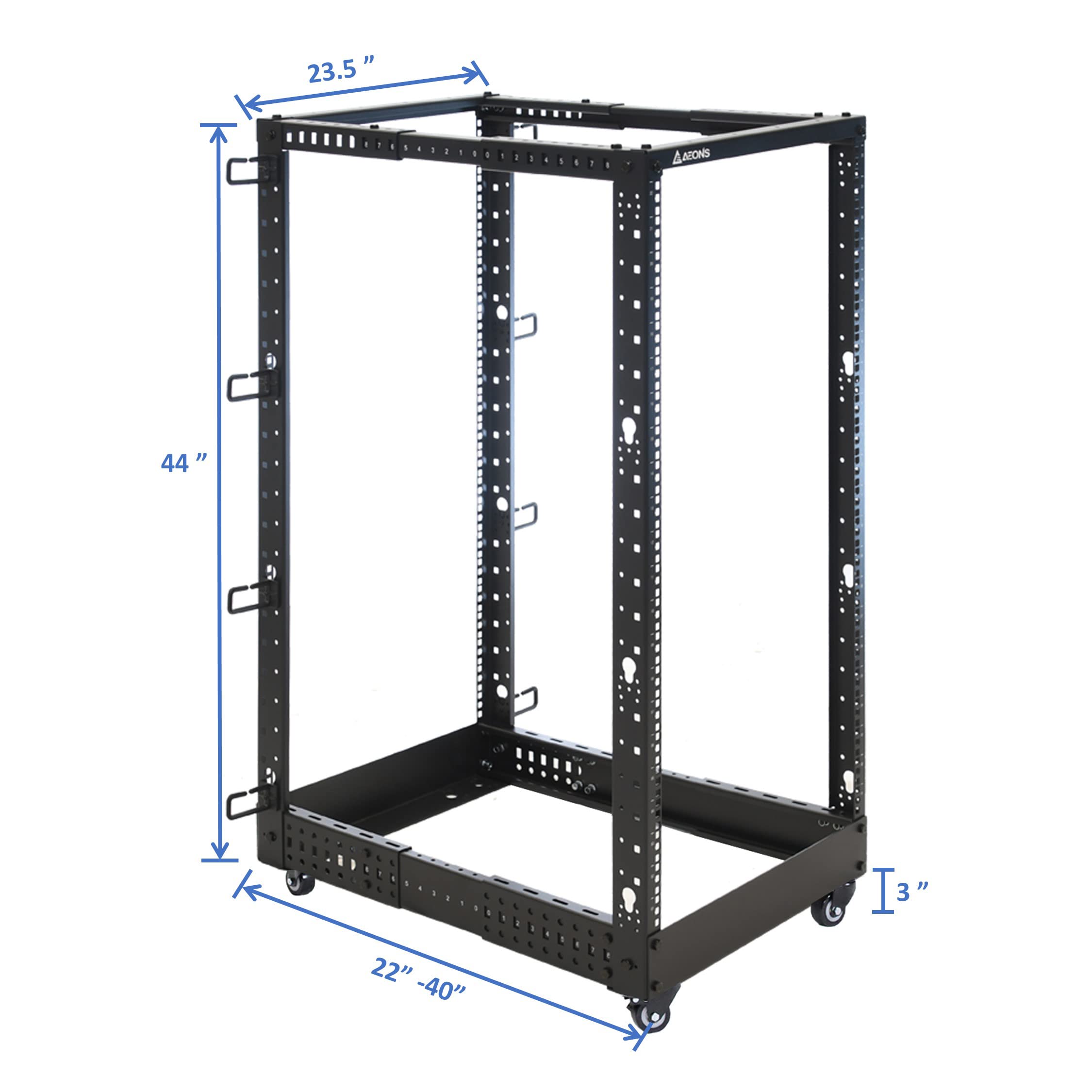 Aeons 22U 4 Post It Open Frame Server Rack 19 Inch Depth Adjustable (22' To 40') Network Equipment Av Gear W/Casters And Cable Management