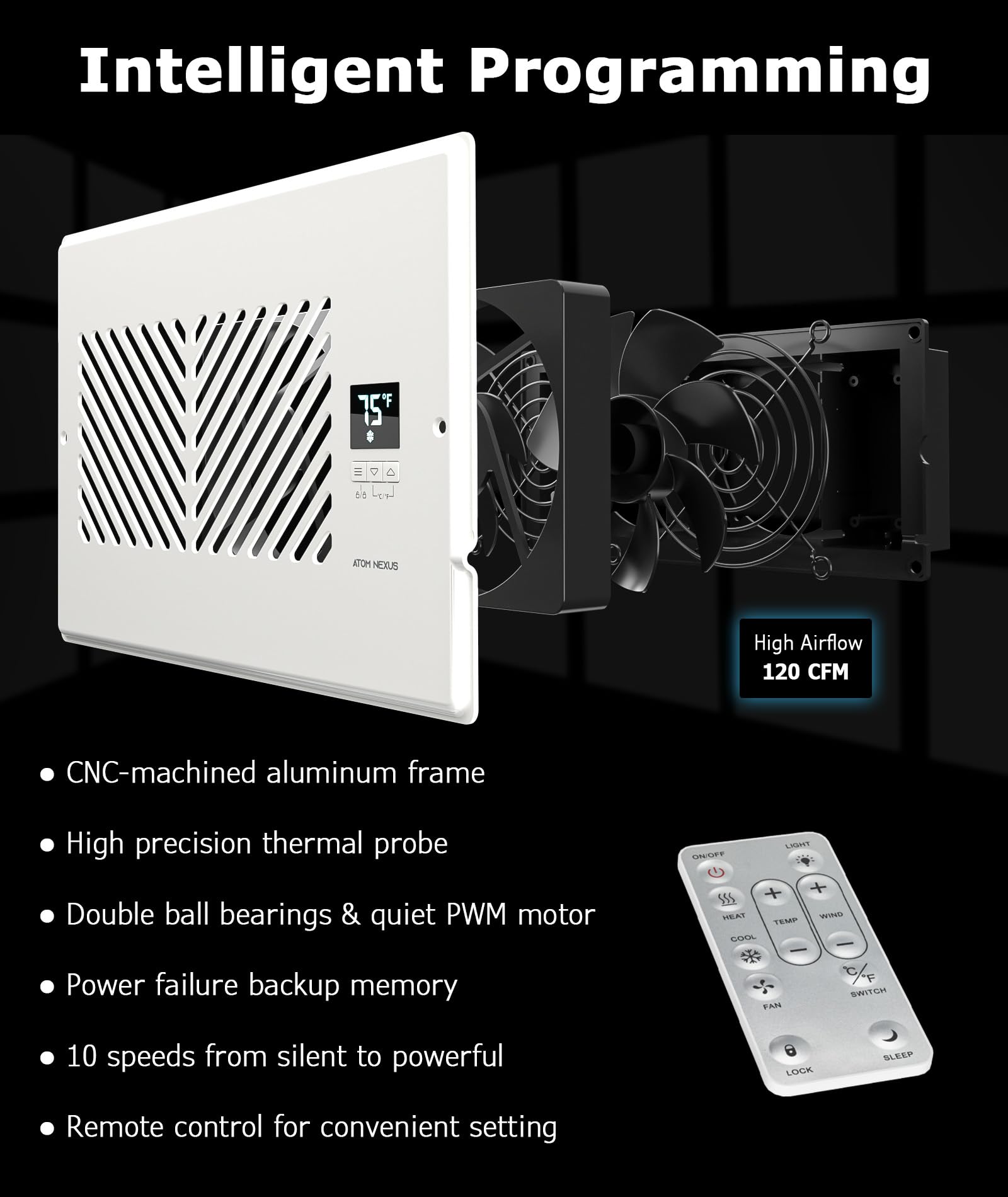 Atom Nexus Airblaze Z6, Register Booster Fan Fits 6   X10    Register Holes, Smart Vent Booster Fan With Thermostat Control & Re