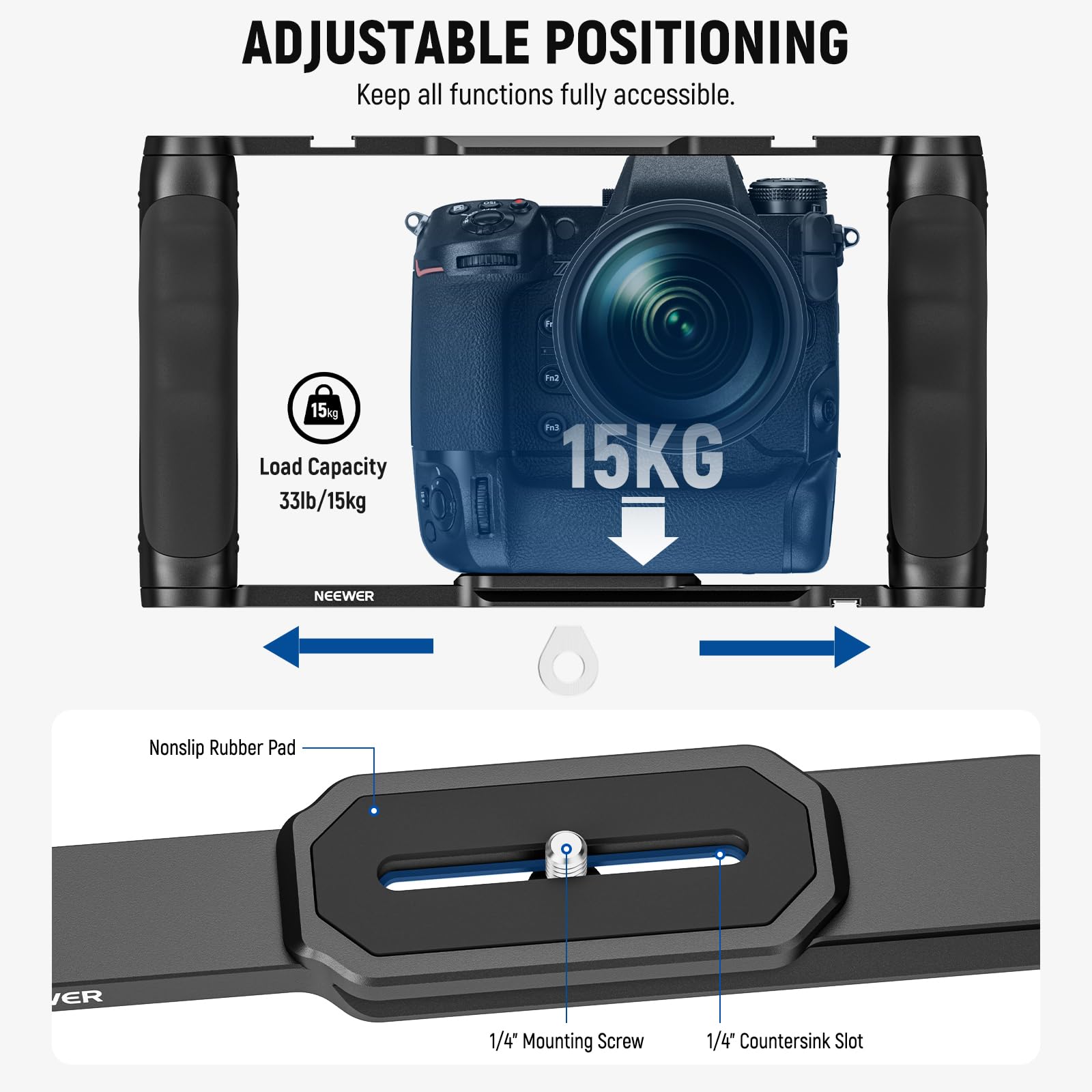 Neewer Universal Camera Cage & Top Handle With 3/8'' Arri Locating Pins Kit, Video Rig Camera Stabilizer With Arca Type Base, Du