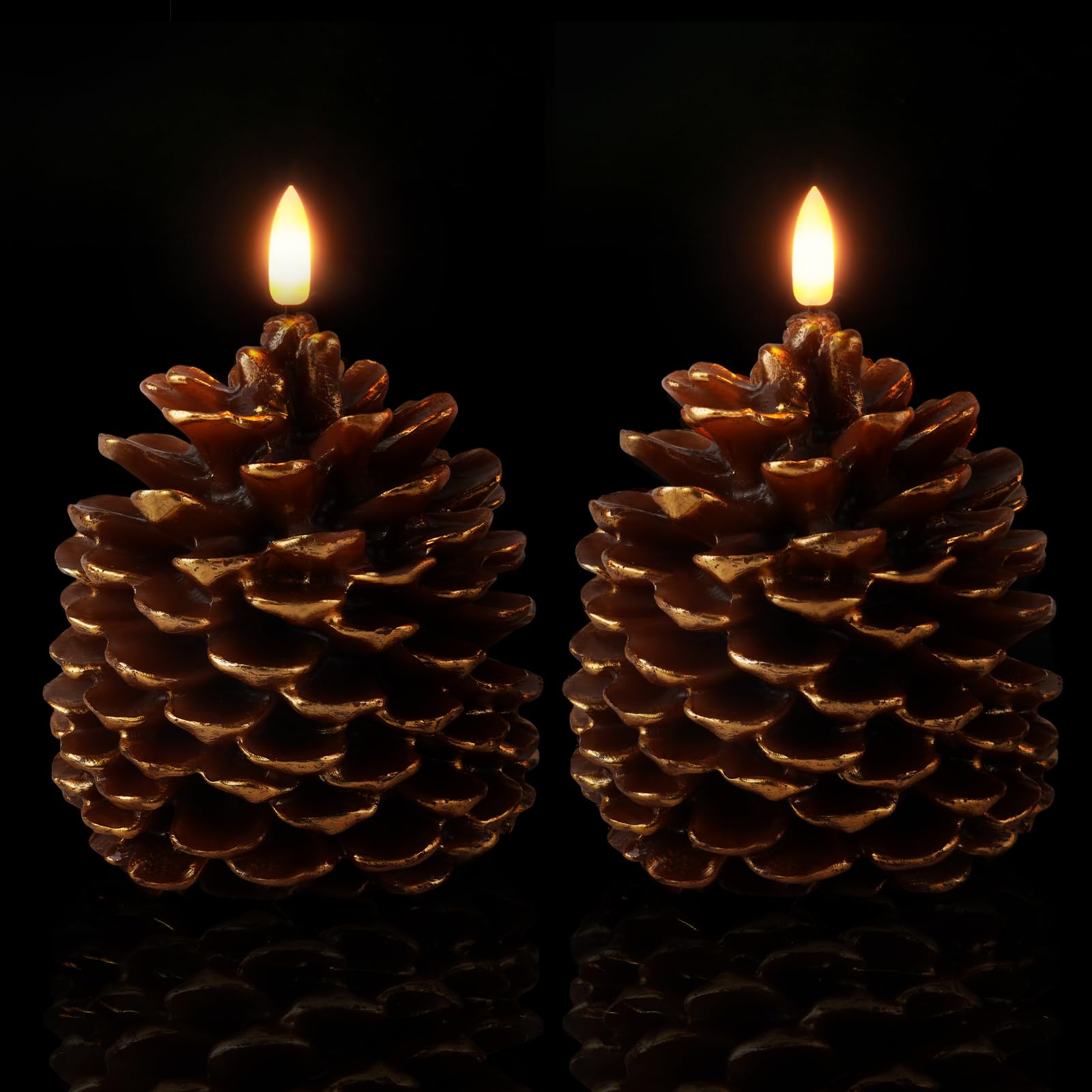 Homemory 2 Pcs Led Pine Cone Candles, Flameless Candles With 6H Timer, Battery Operated Flickering Candles, Real Wax Pinecone Ca