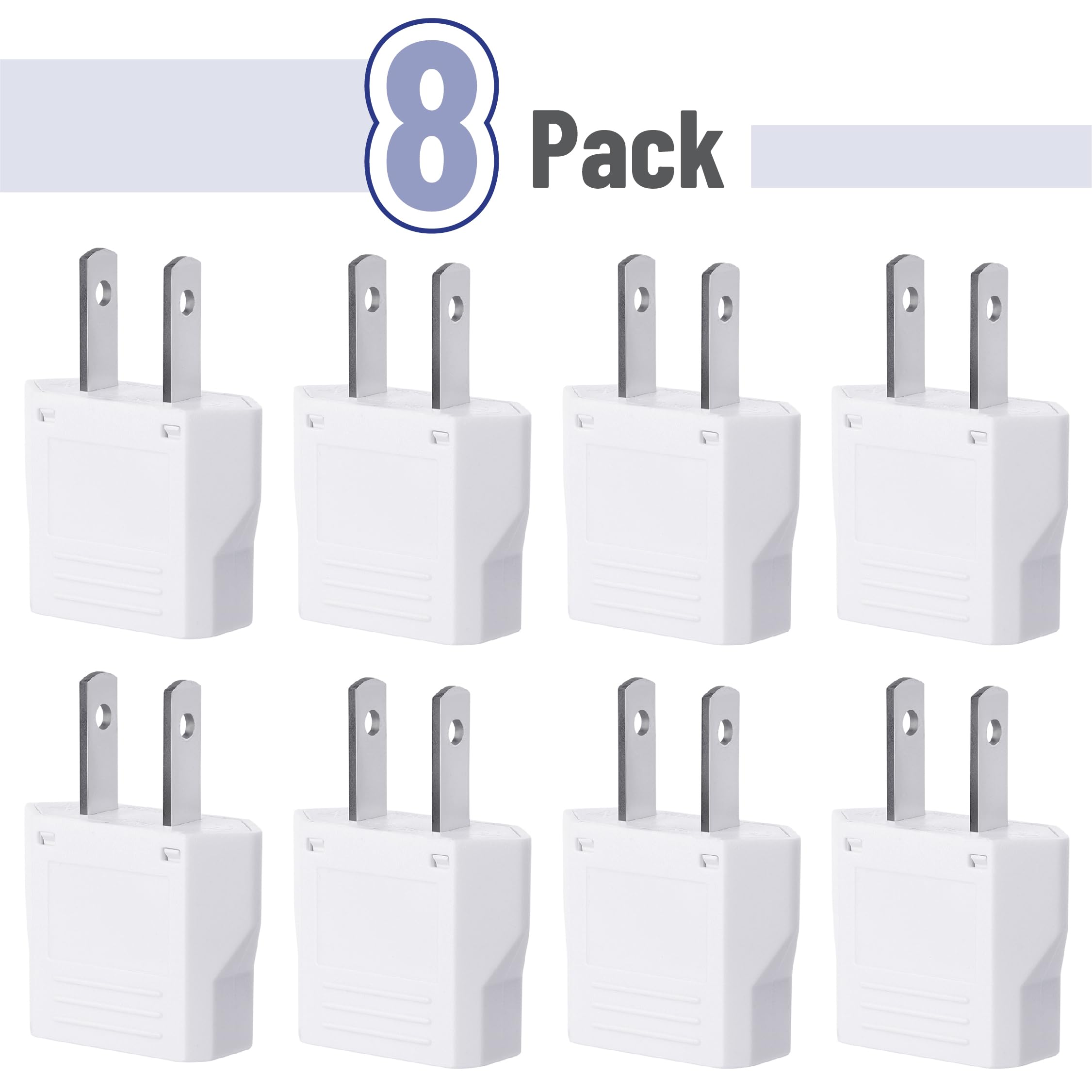 Bates  European To Us Plug Adapter, 8 Pack, Eu To Us Plug Adapter