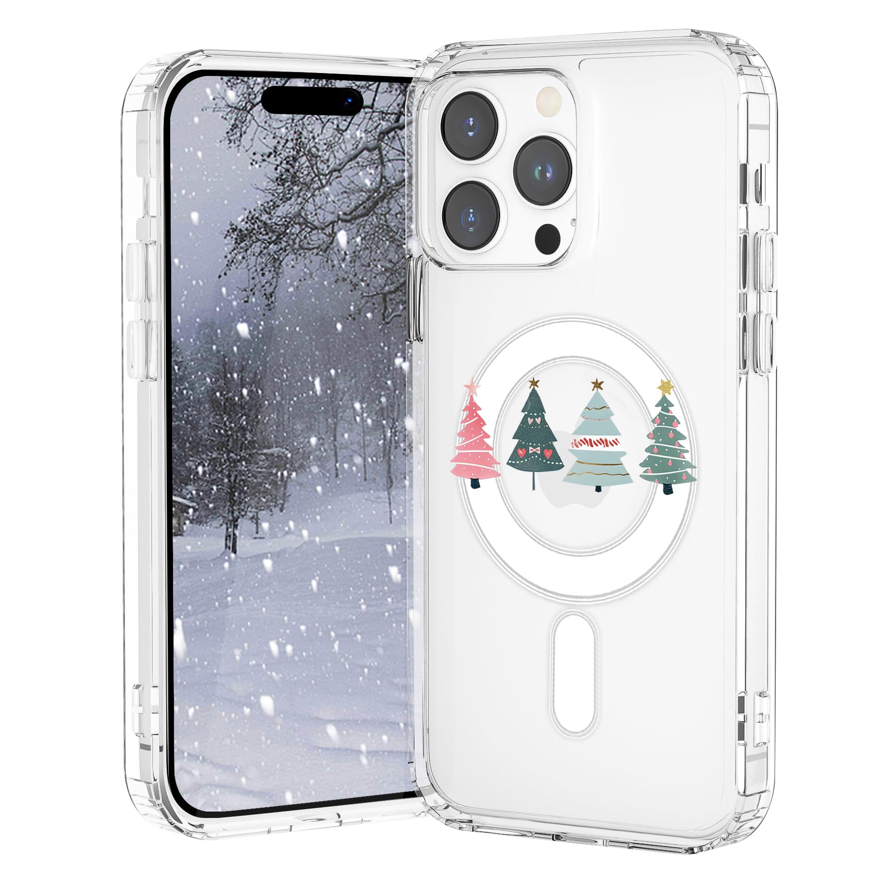 VibrantFruitique Christmas Case for iPhone 13/14,Preppy Christmas Tree Clear Magnetic Case,Compatible with MagSafe,Soft TPU Bump