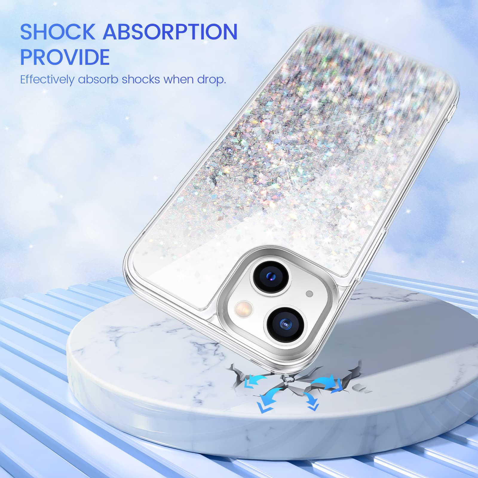 Caka For Iphone 14 Case, Iphone 13 Case For Women Girls With Screen Protector Bling Sparkle Liquid Flowing Glitter Quicksand Cle