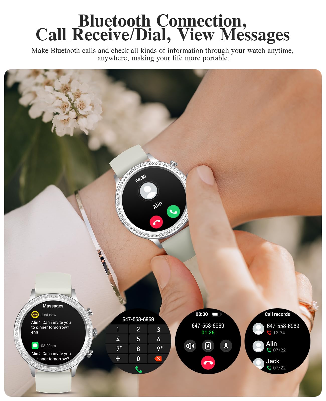 Souyie Smart Watches For Women With Diamonds,Smartwatch For Android Ios Phones, 1.32 Display, Ip67 Waterproof Fitness Tracker Wi