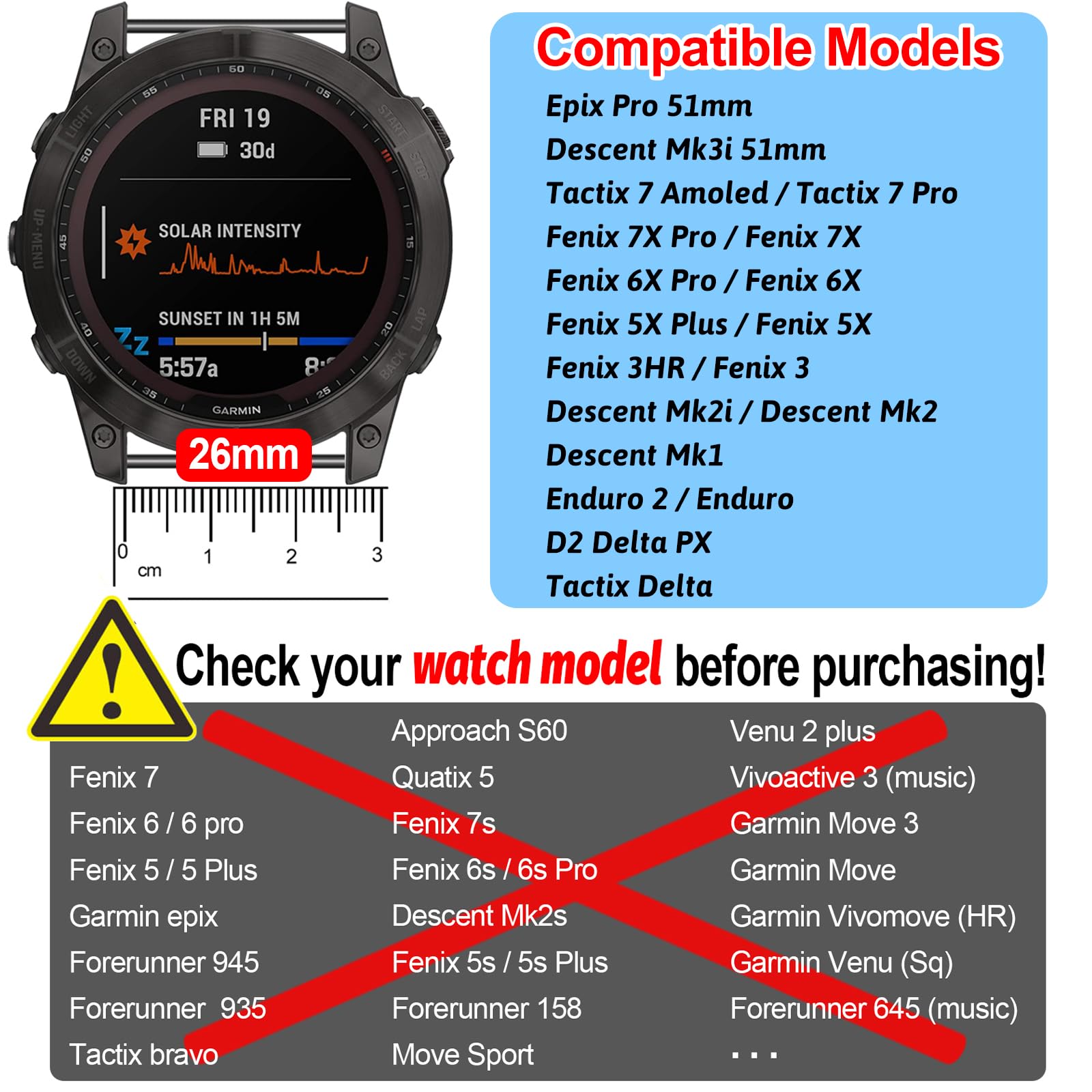 26Mm Compatible With Garmin Fenix 7X Pro Band Replacement,Soft Silicone Strap For Enduro 2 Fenix 7X Tactix 7 Pro Fenix 6X Pro Fe