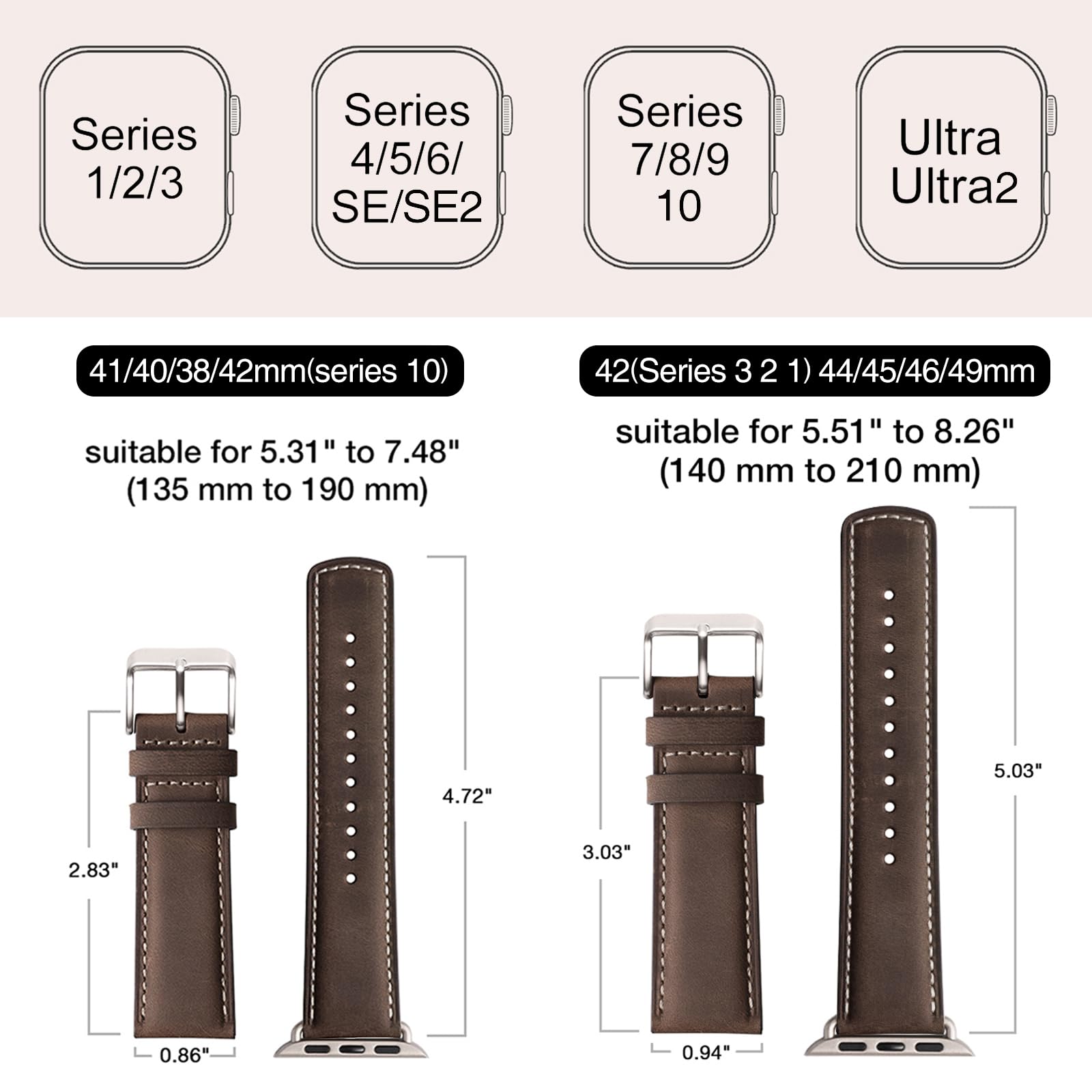 Sunfwr Leather Bands Compatible With Apple Watch Band 49Mm 45Mm 44Mm 42Mm For Men Women, Genuine Leather Replacement Strap For I