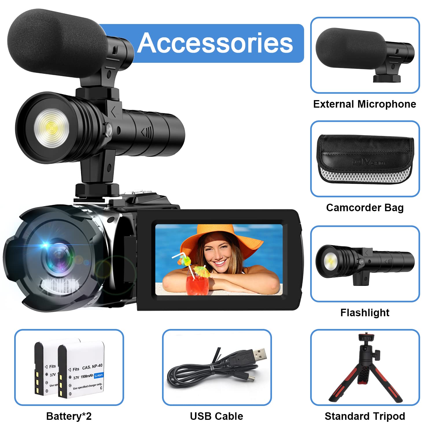 Dumjug 4K Night Vision Camcorder Digital With Ir Light,270 Youtube Vlogging Camera Recorder, 20X Digital Zoom, Full Hd 3.0 Camco