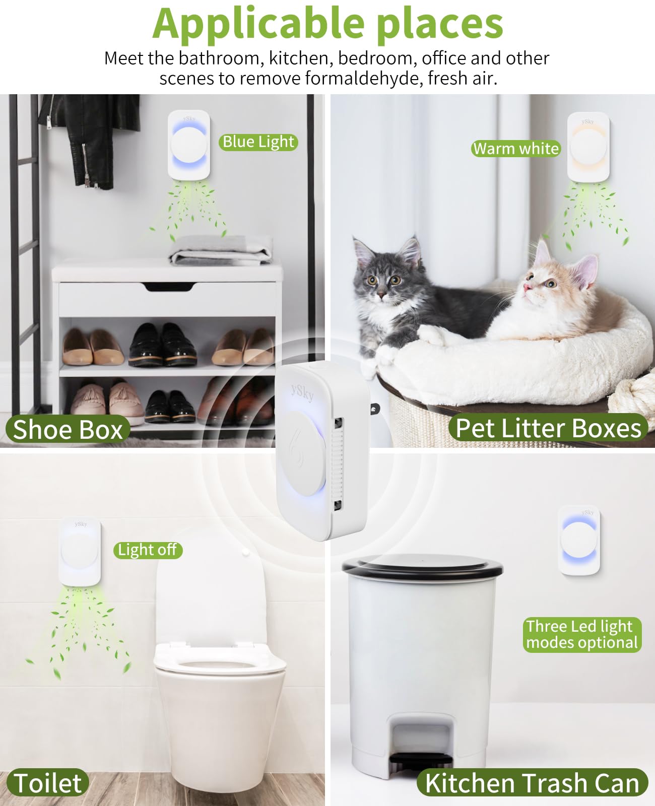 Ysky Plug In Air Purifier For Home (3 Packs), Negative Ion Air Purifier,Quiet Ionizers Air Freshener For Home,Bathroom,Bedroom,P