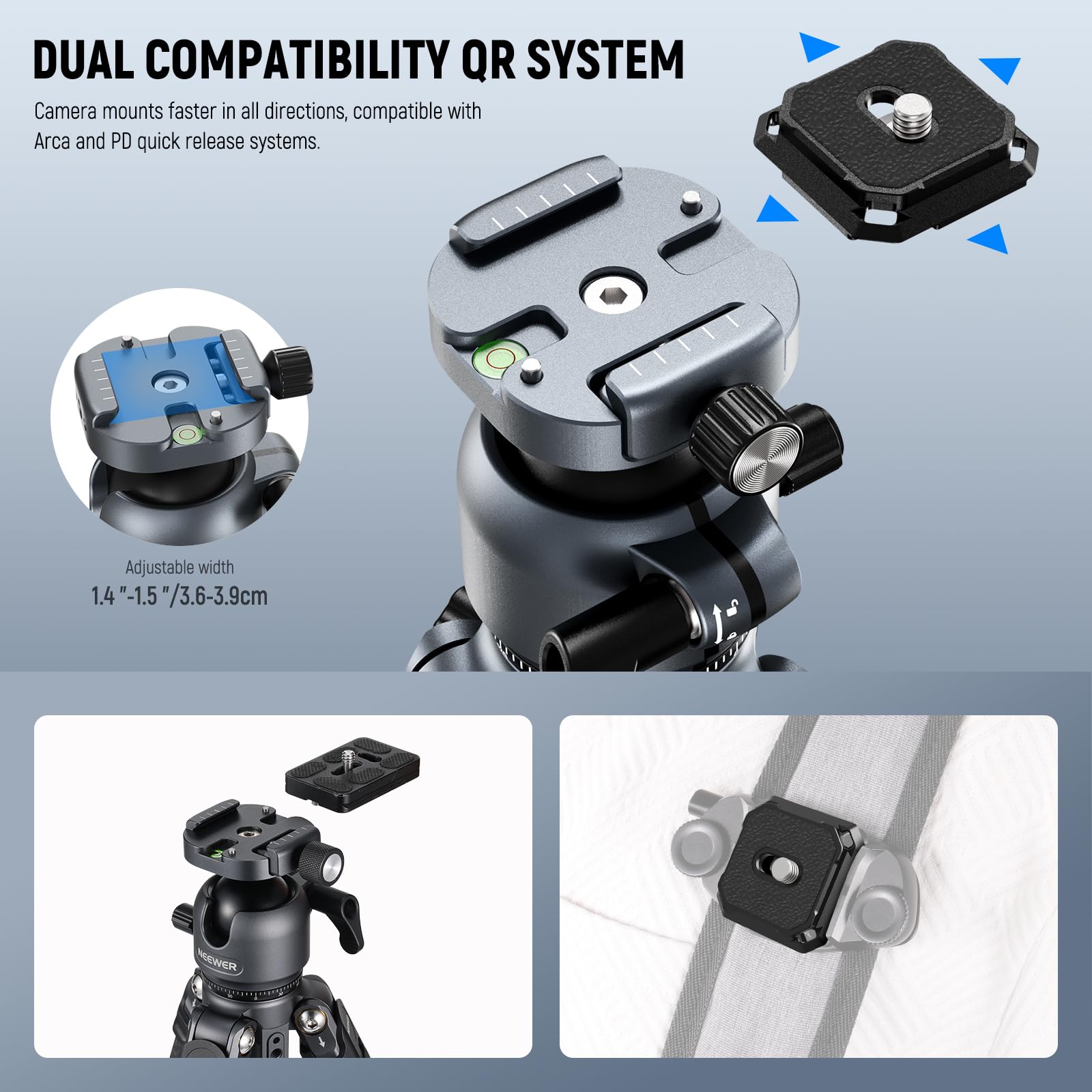 Neewer Litetrip Lt38 61'' Travel Tripod Carbon Fiber For Camera, 360 Pan Tilt Low Profile Ball Head, Flexible Center Axis, Arca