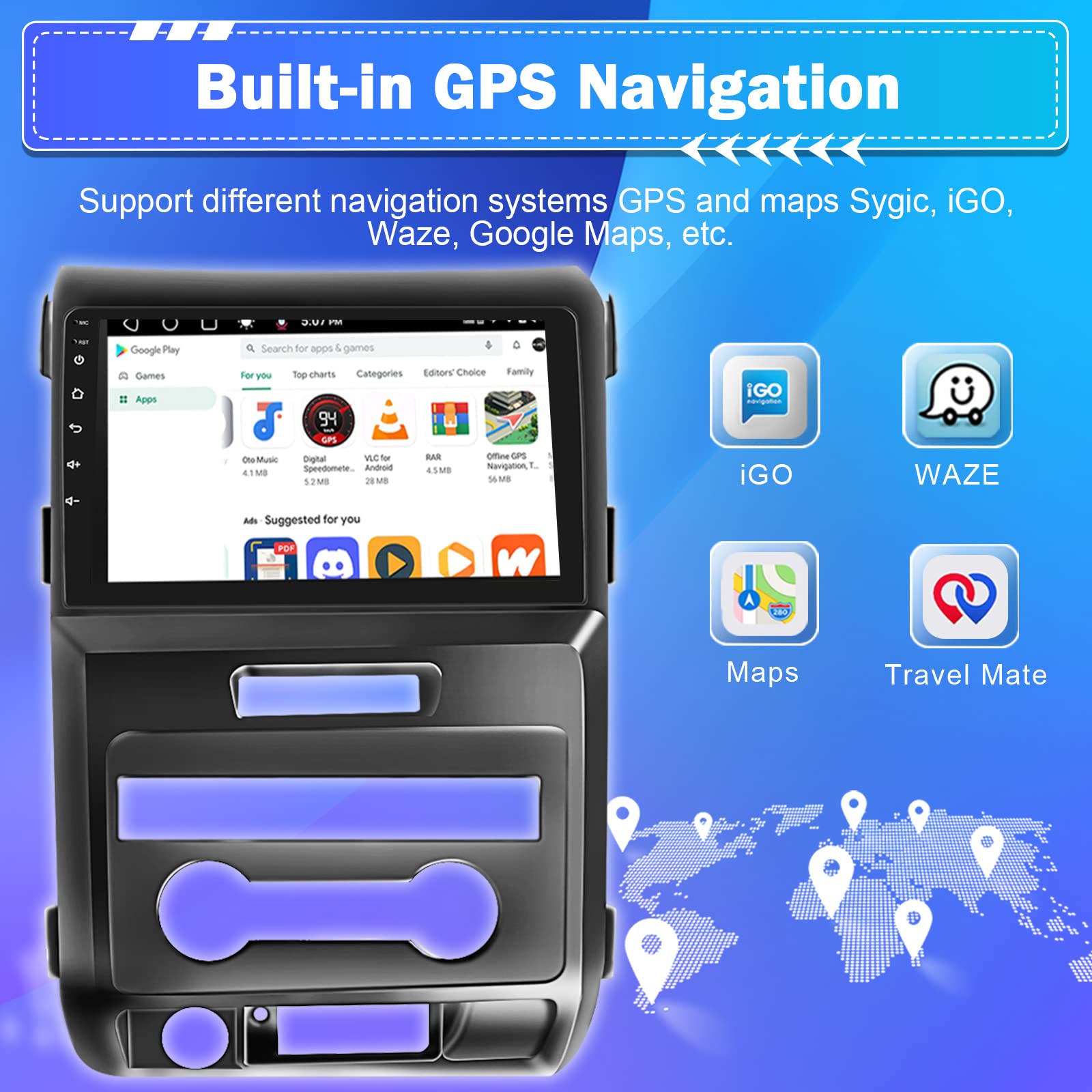 Roinvou For Ford F 150 F150 2009 2012 Android Car Radio Stereo, 9 Inch Capacitive Hd Touch Screen Mirror Link Gps Navigation Hea