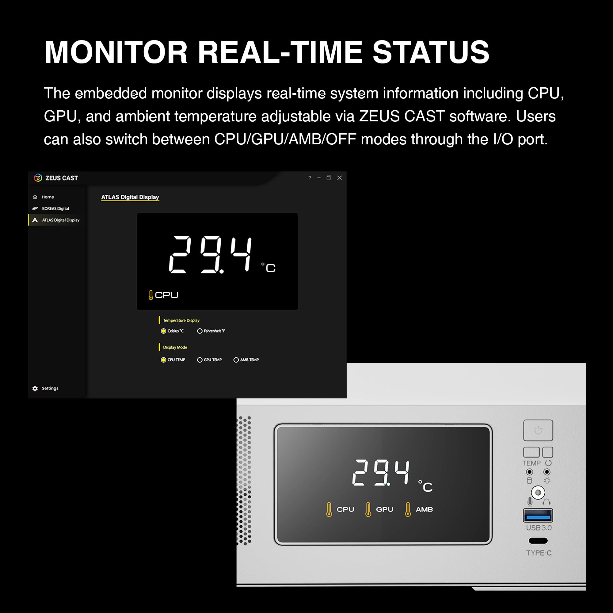 Gamdias White Mid Tower Gaming Computer Case W/Display& App, Atx Tempered Glass Pc Case, Built In 3X120Mm Argb Pwm Fans, Up To R