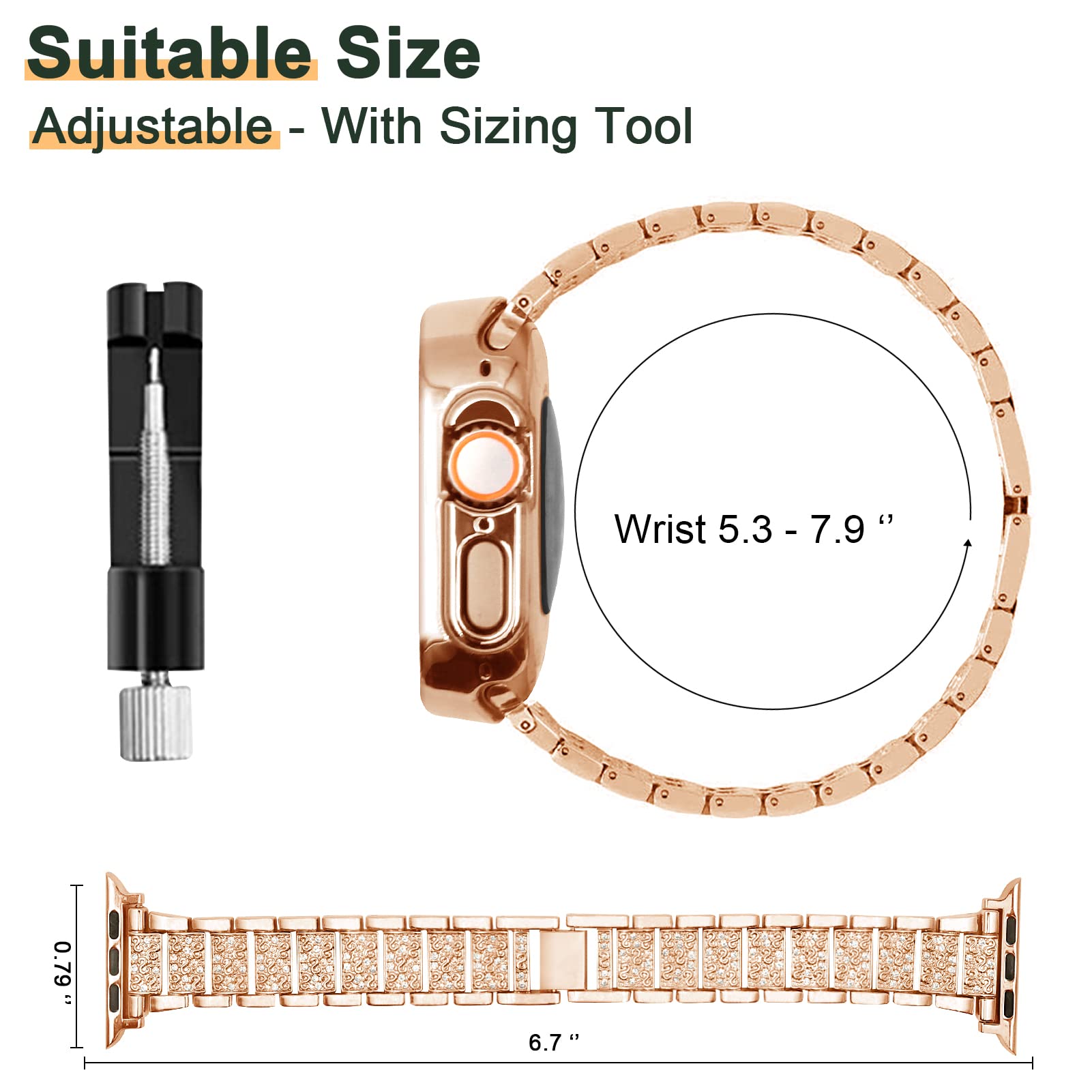 Mosonio Compatible With Apple Watch Band Ultra 2 Ultra 49Mm With Case Women, Jewelry Replacement Metal Wristband Strap With 2 Pa