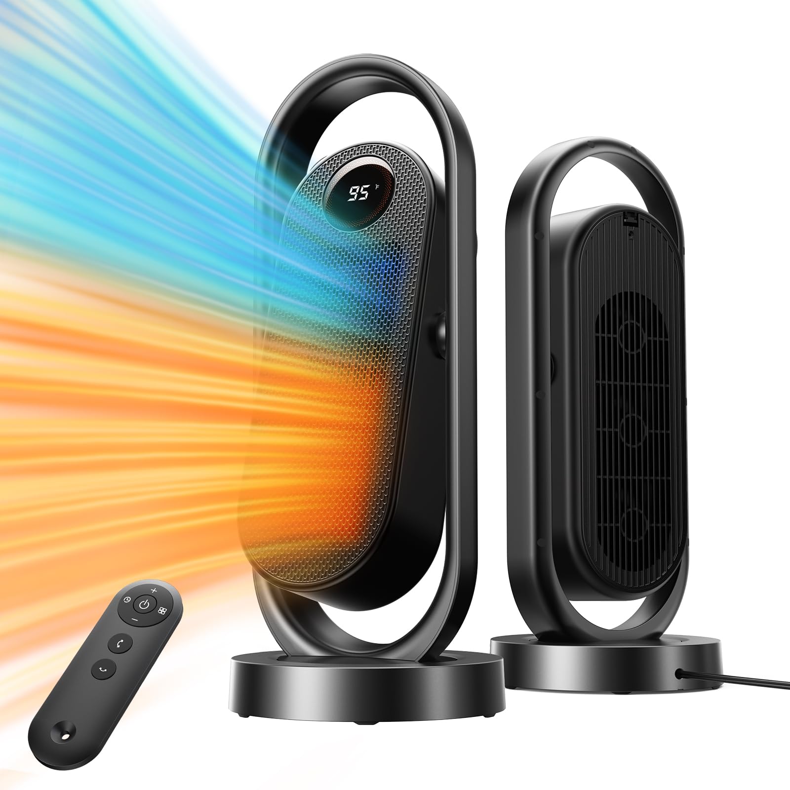 Ranvoo Space Heater, Electric Portable Heaters For Indoor Use With Thermostat, Wide Oscillation, Eco And Fan Mode, 1 12H Timer,