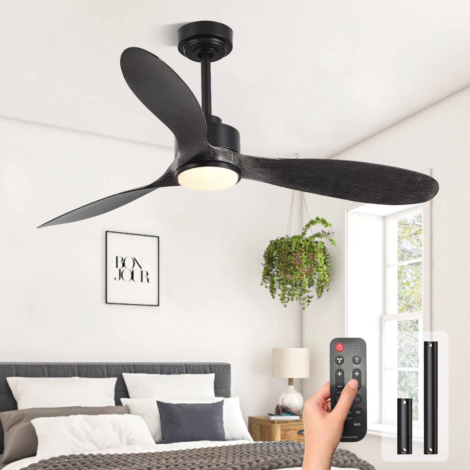 Wood Ceiling Fans With Lights, 52 Inch Ceiling Fans With Light And Remote For Bedroom Living Room Kitchen Office, Indoor/Outdoor