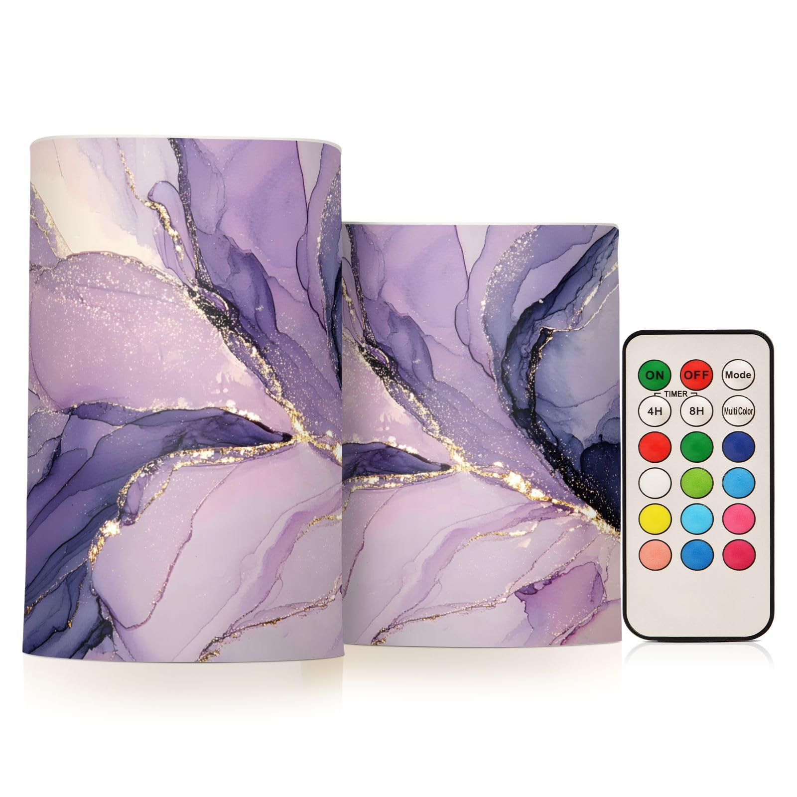 BOENLE Flickering Flameless Candles, Purple Marble Lavender Liquid LED Candles with Remote Timer, Set of 2 Battery Operated Cand
